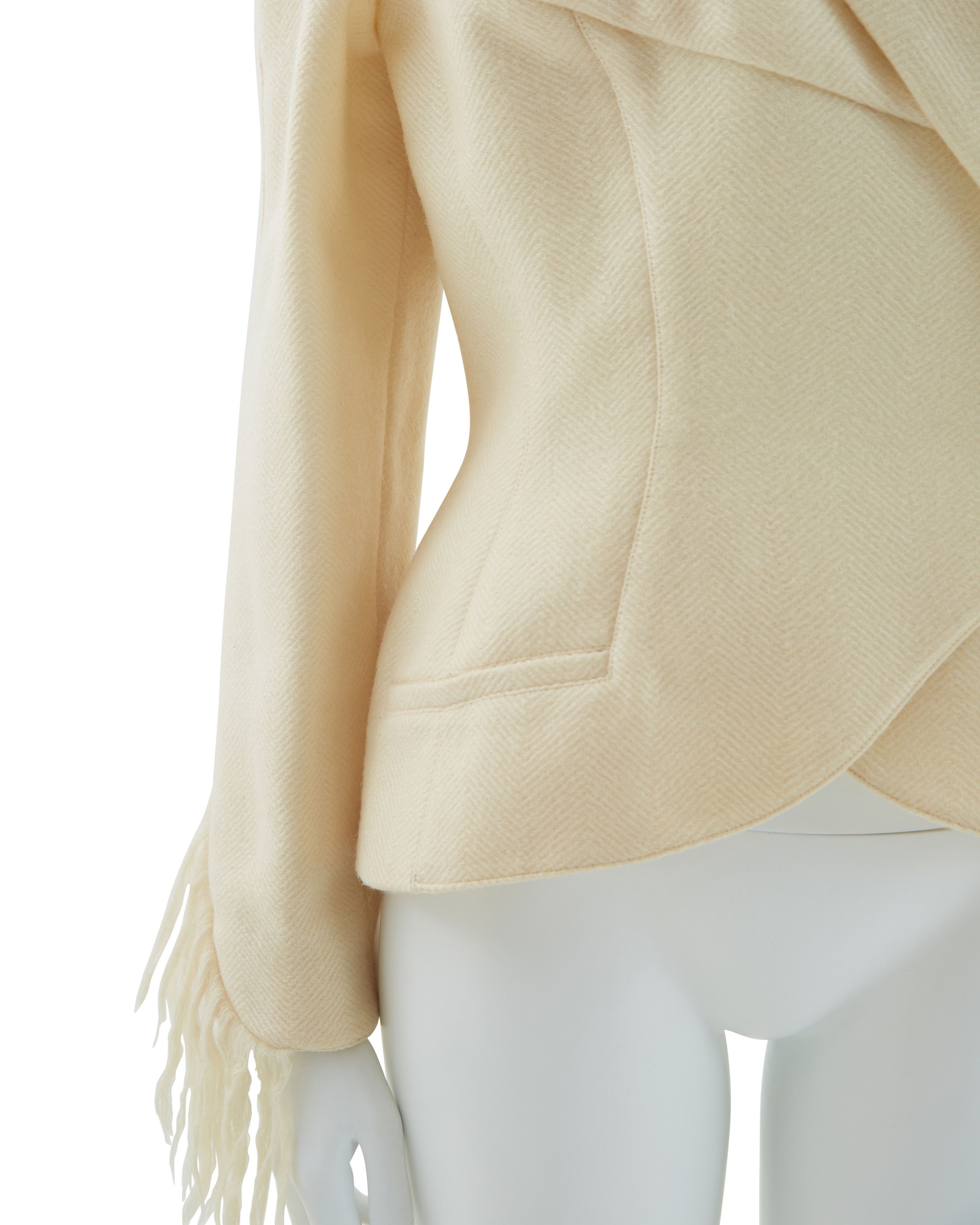 Thierry Mugler Off-white mohair fringe scarf collar jacket and skirt suit Size M / US 6-8 / IT 42-44 - 11 Thumbnail