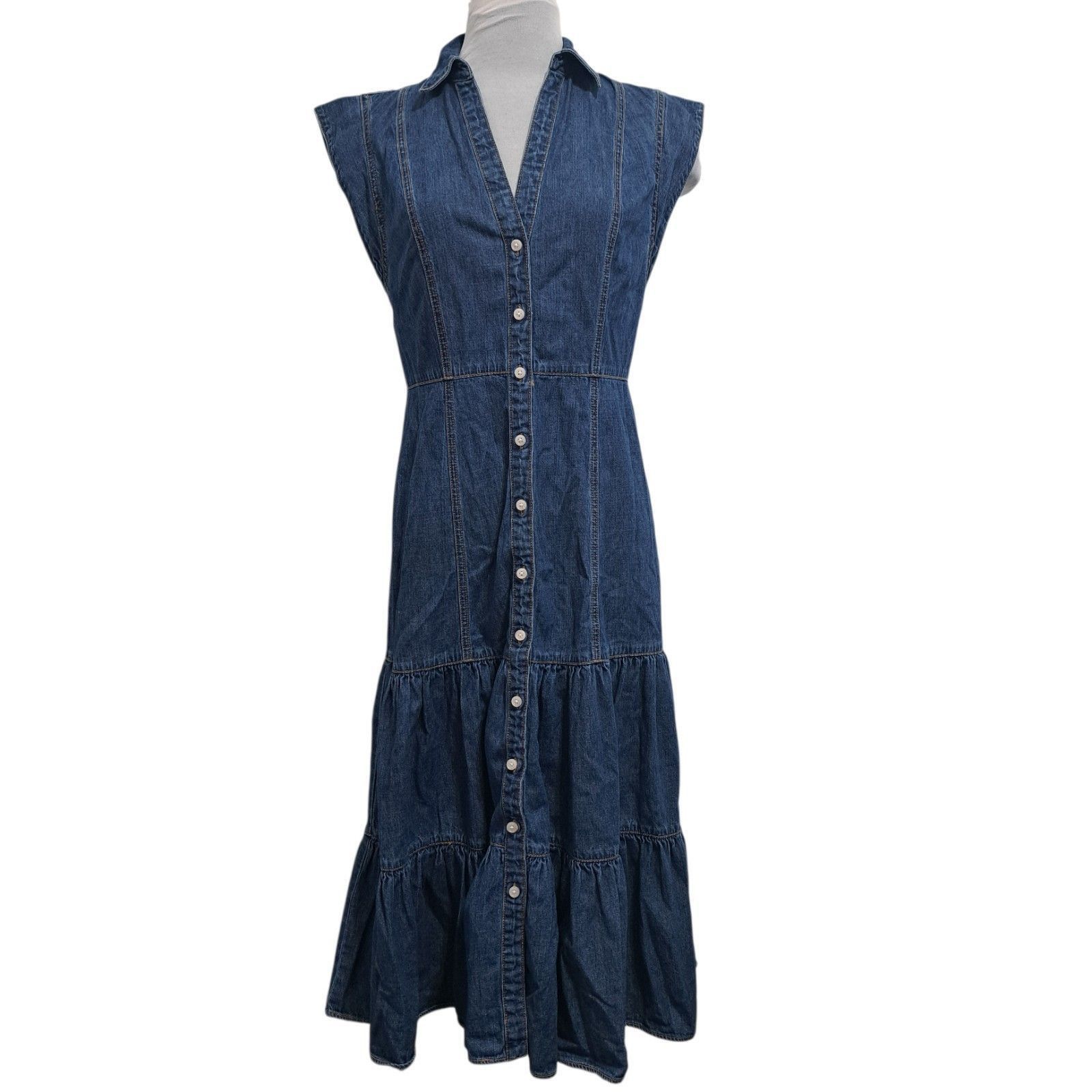 Veronica Beard Veronica Beard Jeans Button Front Closure Cap Sleeve Tiered Size M / US 6-8 / IT 42-44 - 1 Thumbnail