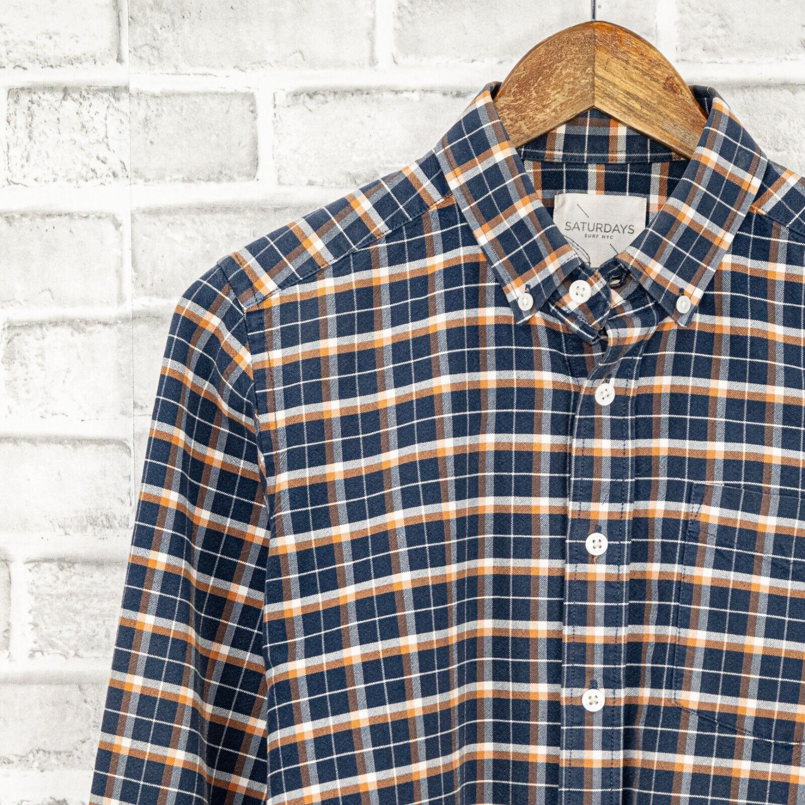 Saturdays NYC SATURDAYS Surf NYC Men's Button Down Shirt Blue Orange Plaid Size US S / EU 44-46 / 1 - 4 Thumbnail