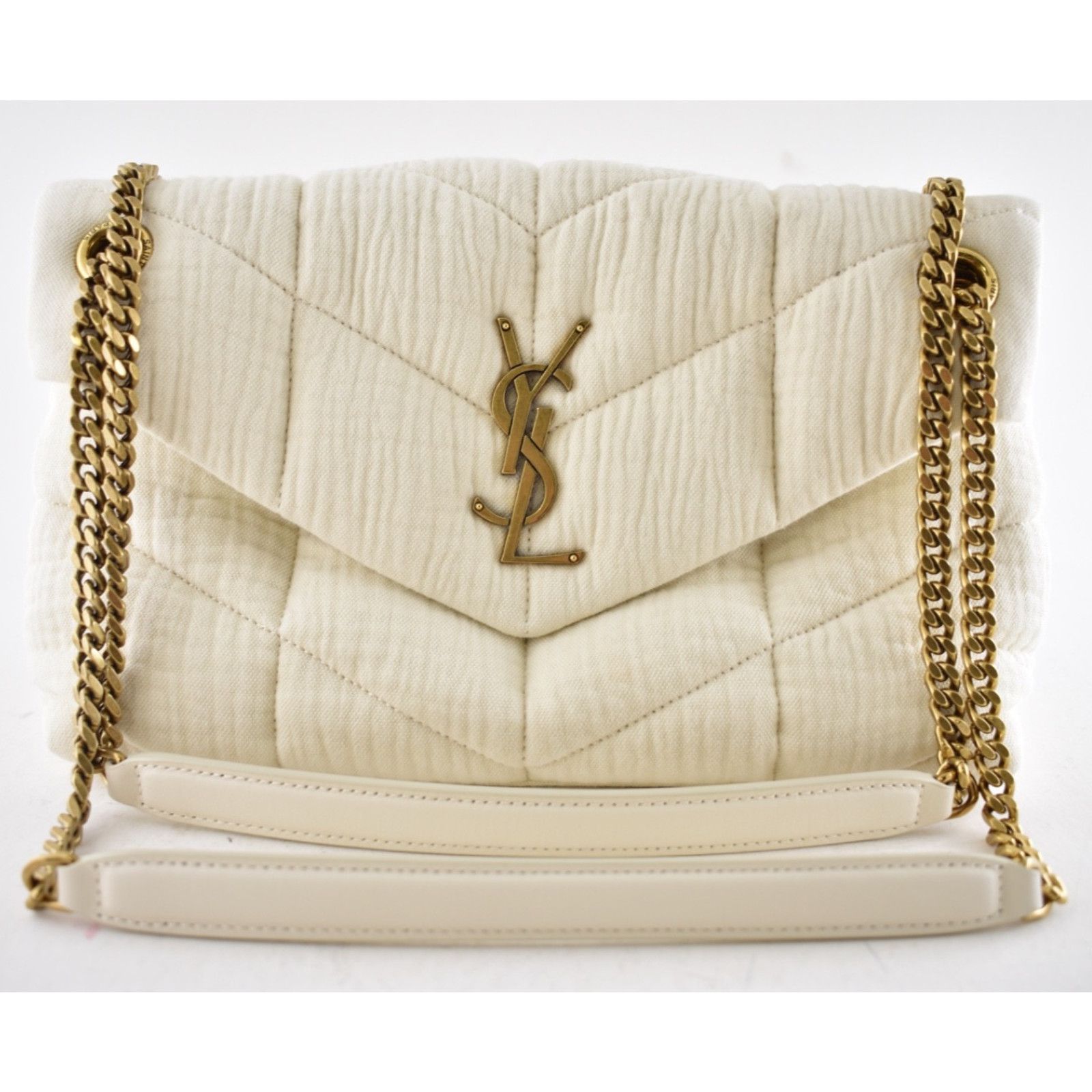 Yves Saint Laurent Saint Laurent YSL Cotton Twill White Shoulder Crossbody Bag Size ONE SIZE - 4 Thumbnail
