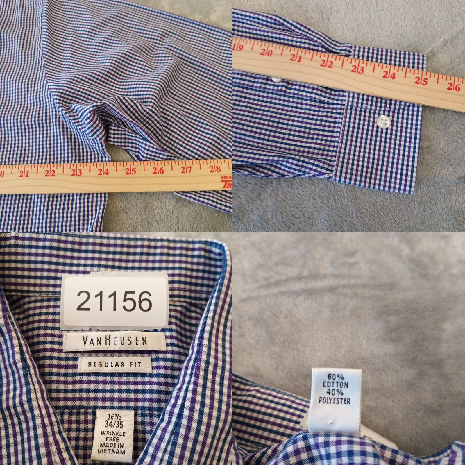 Van Heusen Van Heusen Shirt Mens 16.5 Purple Plaid Long Sleeve Button Up Size US XL / EU 56 / 4 - 8 Thumbnail