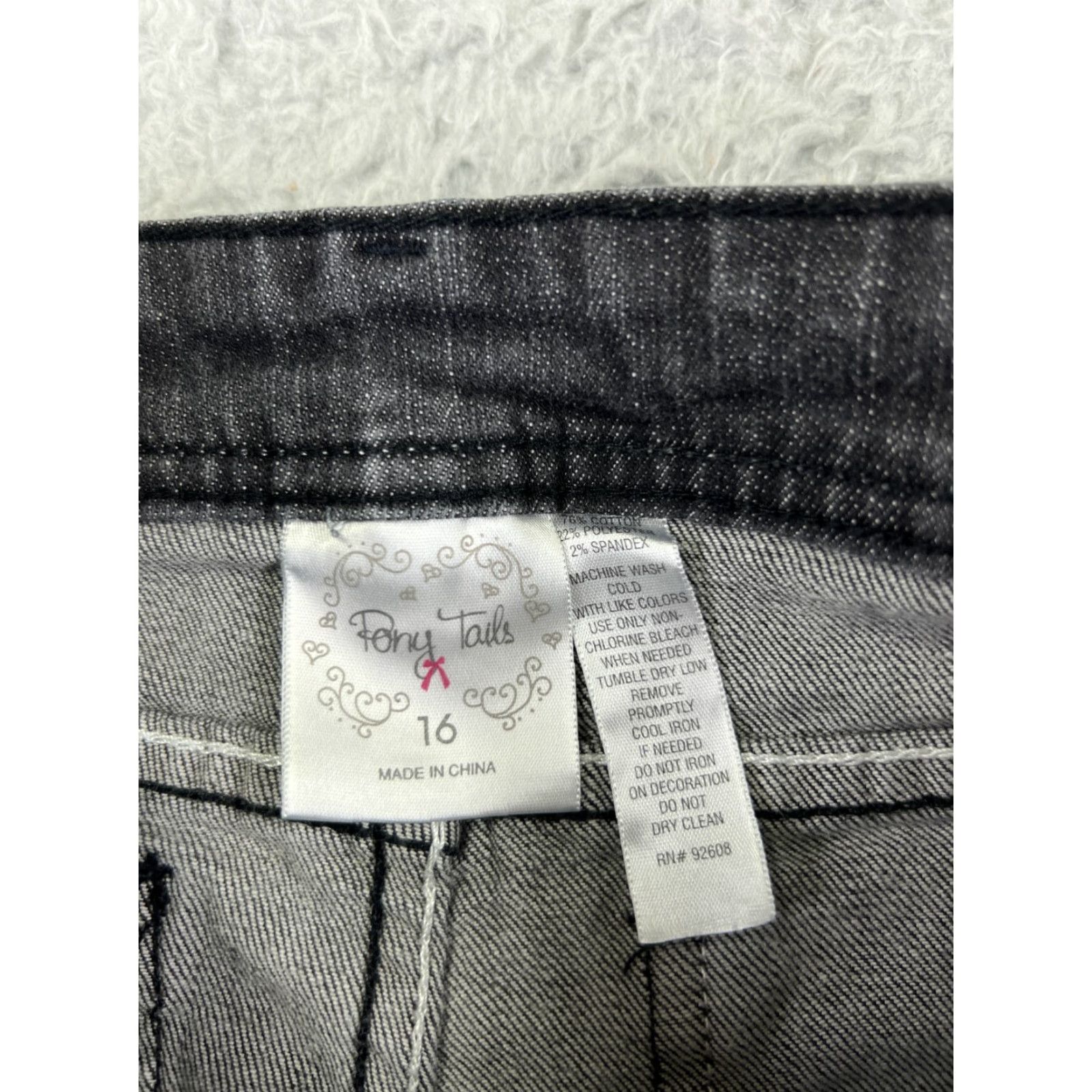 PONY Pony Tails Jeans Juniors 16 Black Denim Straight Low Embellished 24x30 Denim with 5-Pocket Design Floral Sewing Sequin Embroidered Women's Jeans Size 38" / US 16 / IT 52 - 6 Thumbnail