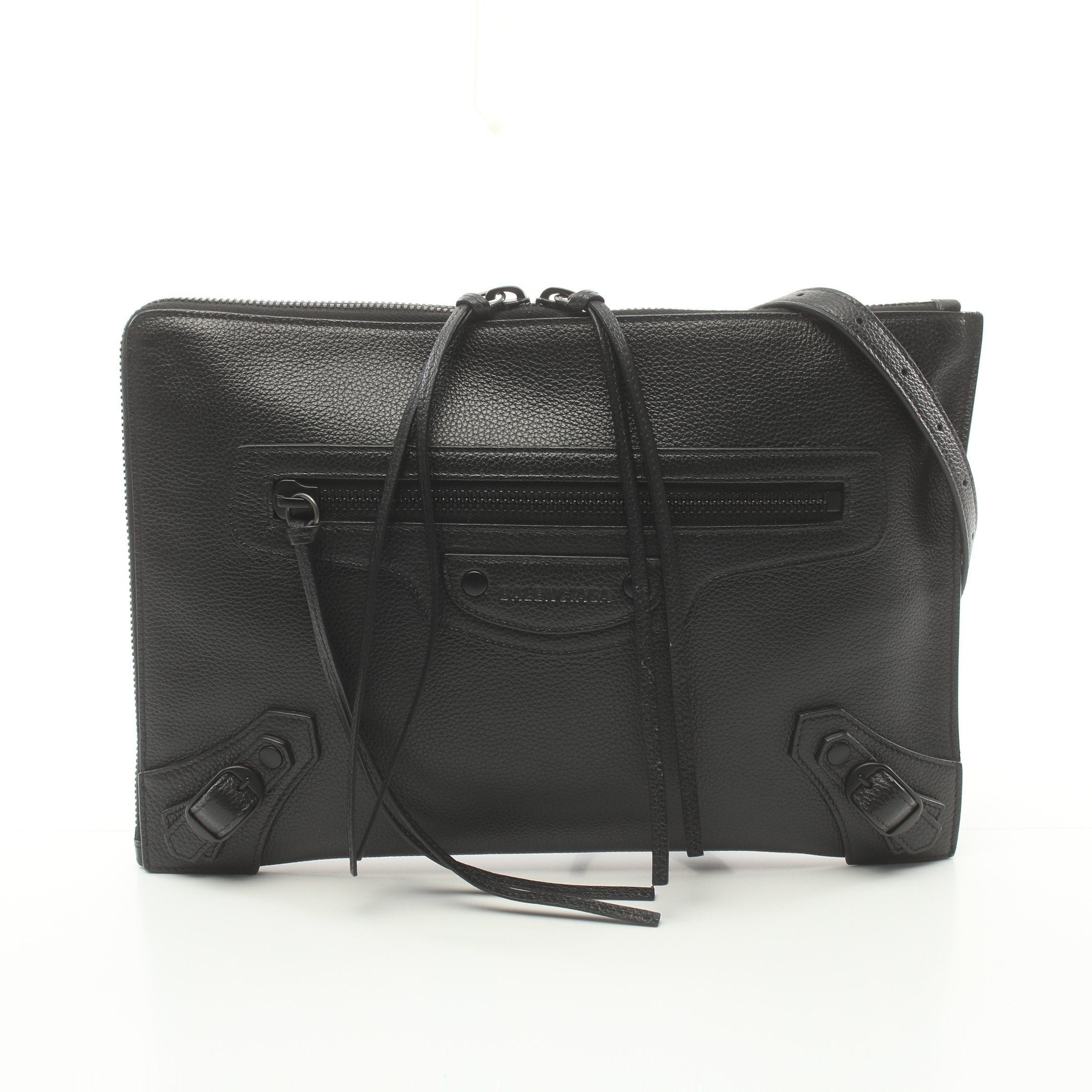 image of Balenciaga Clutch Bag Shoulder Bag Leather Black 2Way, Men's