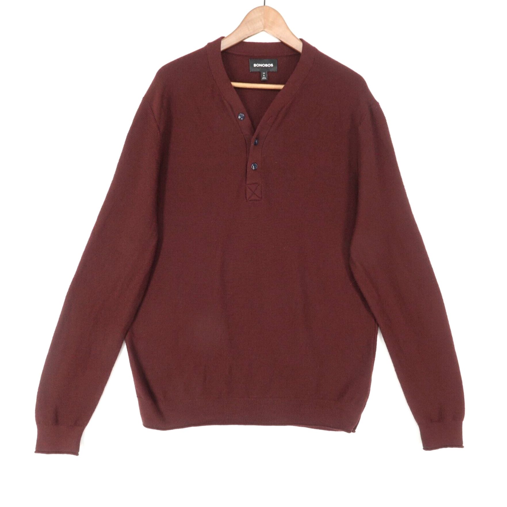 Bonobos Premium Maroon Slim Fit Mens Henley Sweater in 100 Extra Fine Merino Wool by Bonobos XL Size Grailed