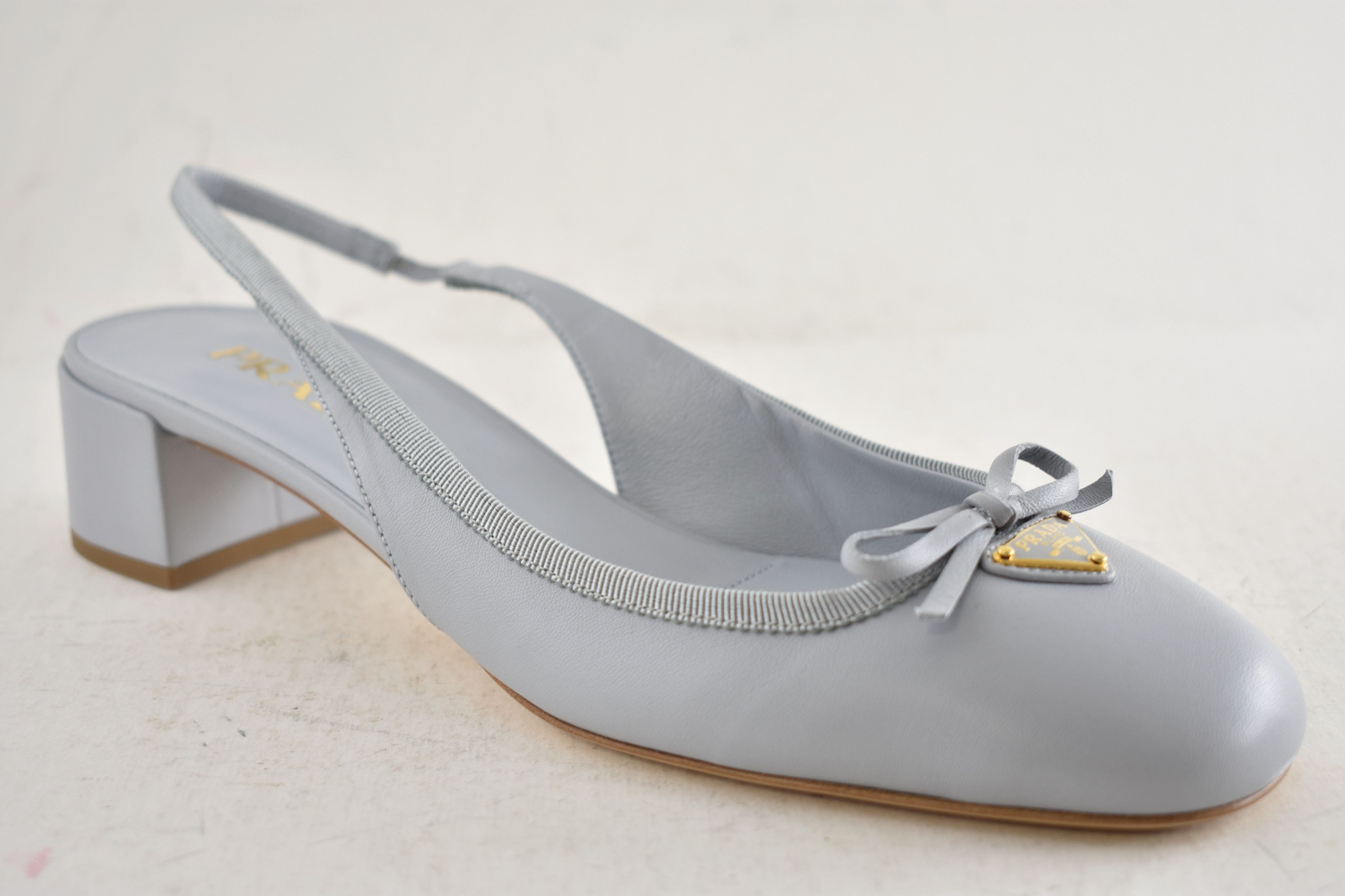Prada Prada Blue Logo Bow Ballerina Block Heel Slingback Pump 39.5 Size US 9.5 / IT 39.5 - 4 Thumbnail