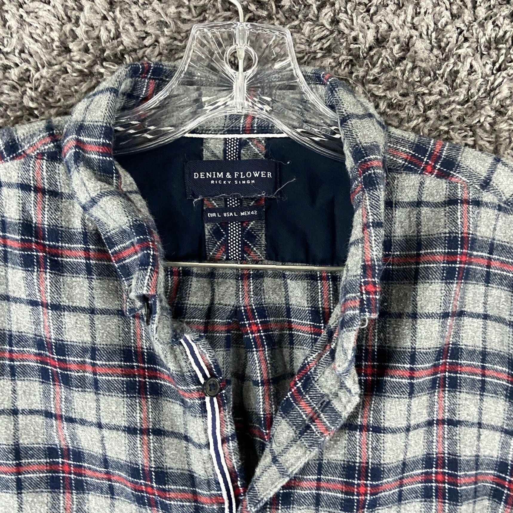 Denime DENIM & FLOWER Ricky Singh Gray Plaid Flannel Shirt Men’s L Long Sleeve Size US L / EU 52-54 / 3 - 5 Thumbnail