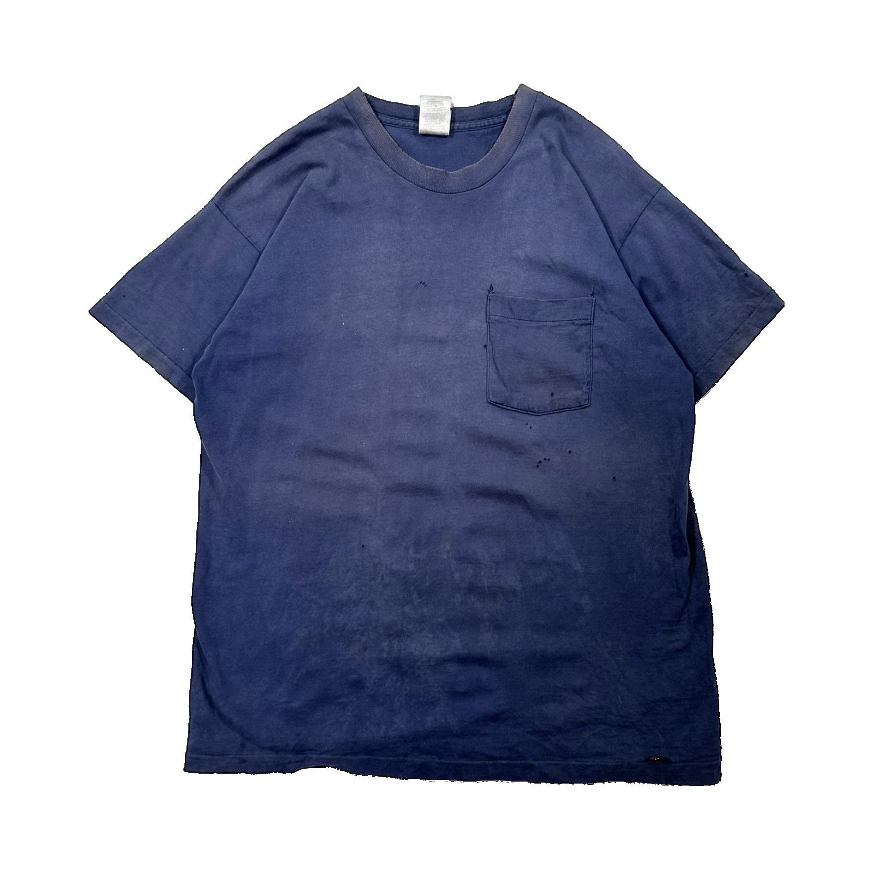 Vintage VIntage 90s Single Stitch Faded Blue Pocket T Shirt Size US XL / EU 56 / 4 - 1 Thumbnail