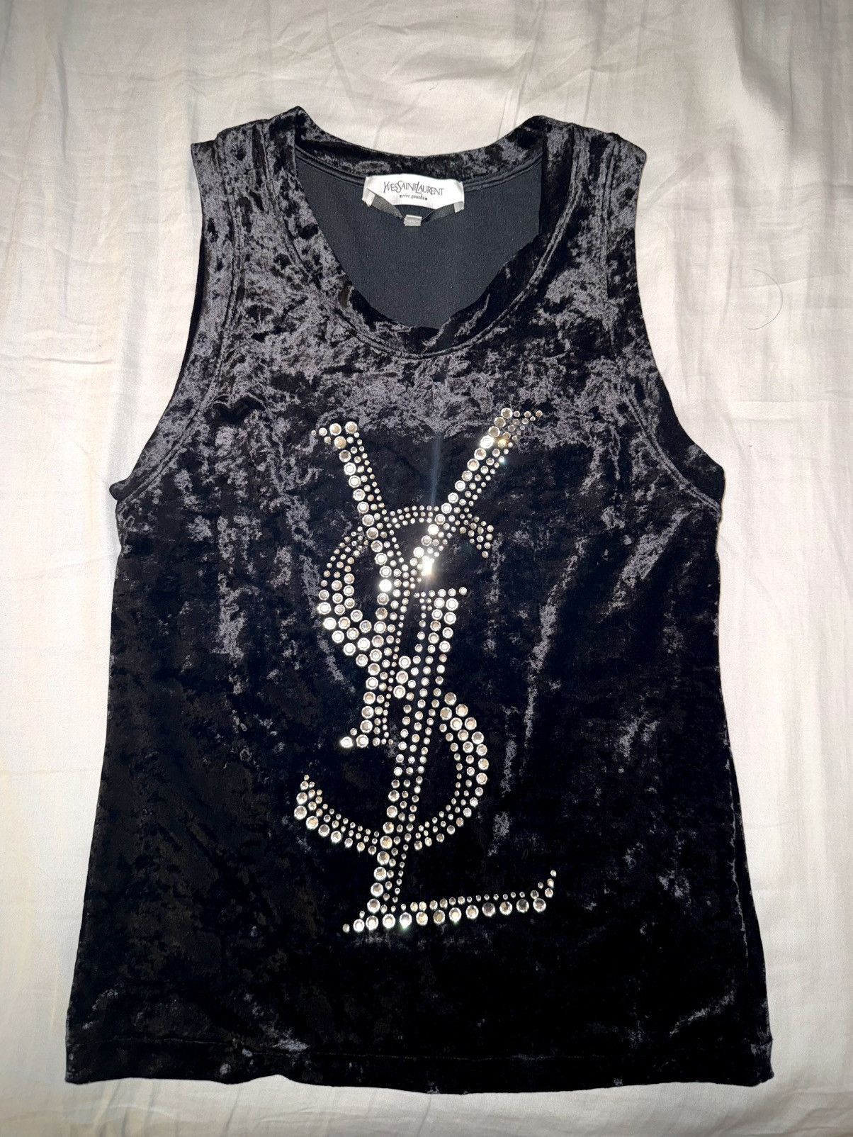 Yves Saint Laurent YSL Tom Ford era Rhinestone velvet tank tip Size M / US 6-8 / IT 42-44 - 1 Thumbnail