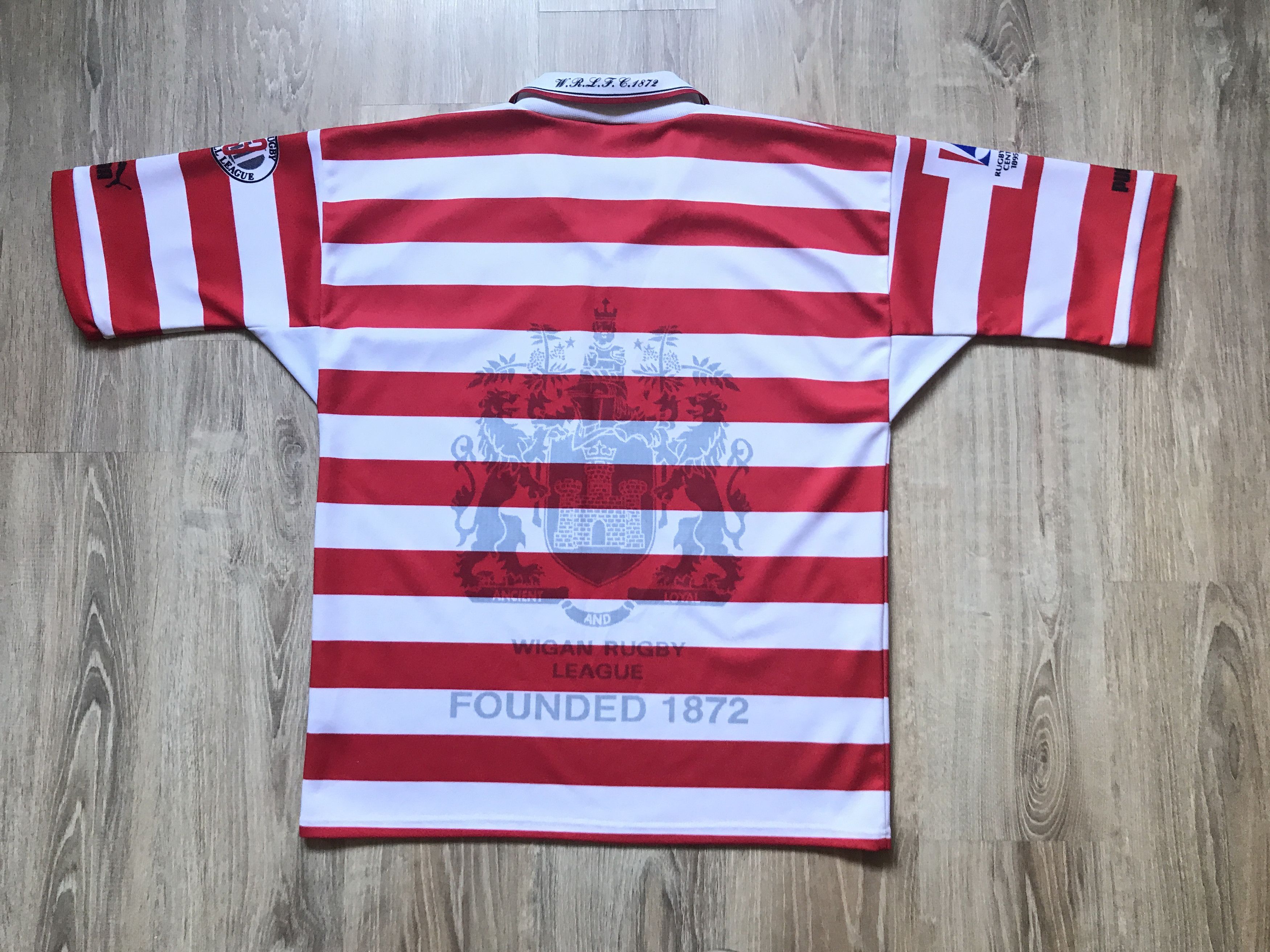 Puma × Vintage Puma Wigan 1995 Rugby Centenary Striped Jersey Size US XL / EU 56 / 4 - 7 Thumbnail