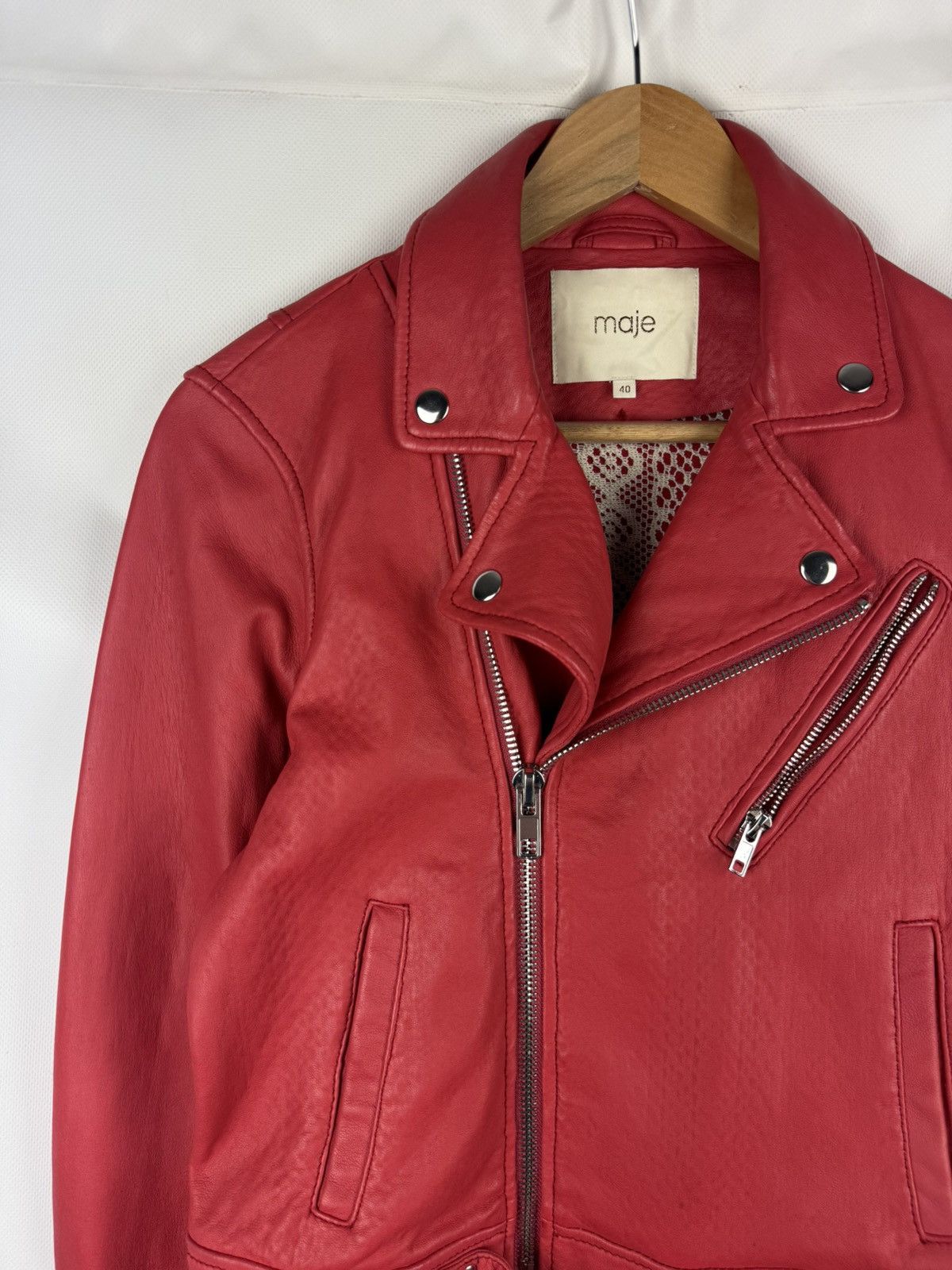 Maje Maje Ladies Full Zip Real Leather Belted Biker Jacket Size S / US 4 / IT 40 - 4 Thumbnail