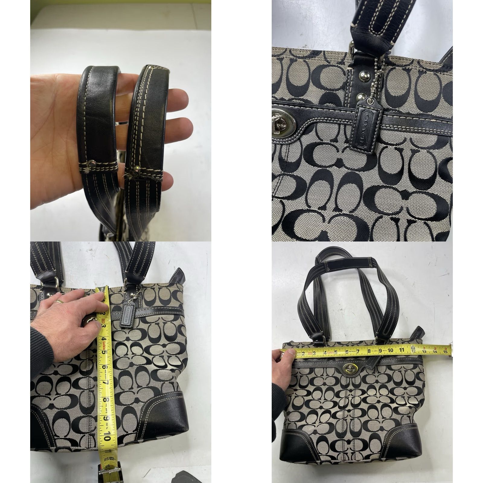 Coach VINTAGE Coach Hampton Signature Tote Black Grey Logo Handbag Canvas Leather Preppy Y2K Tote Women Medium Black 90s Preppy Signature Logo Size ONE SIZE - 8 Thumbnail