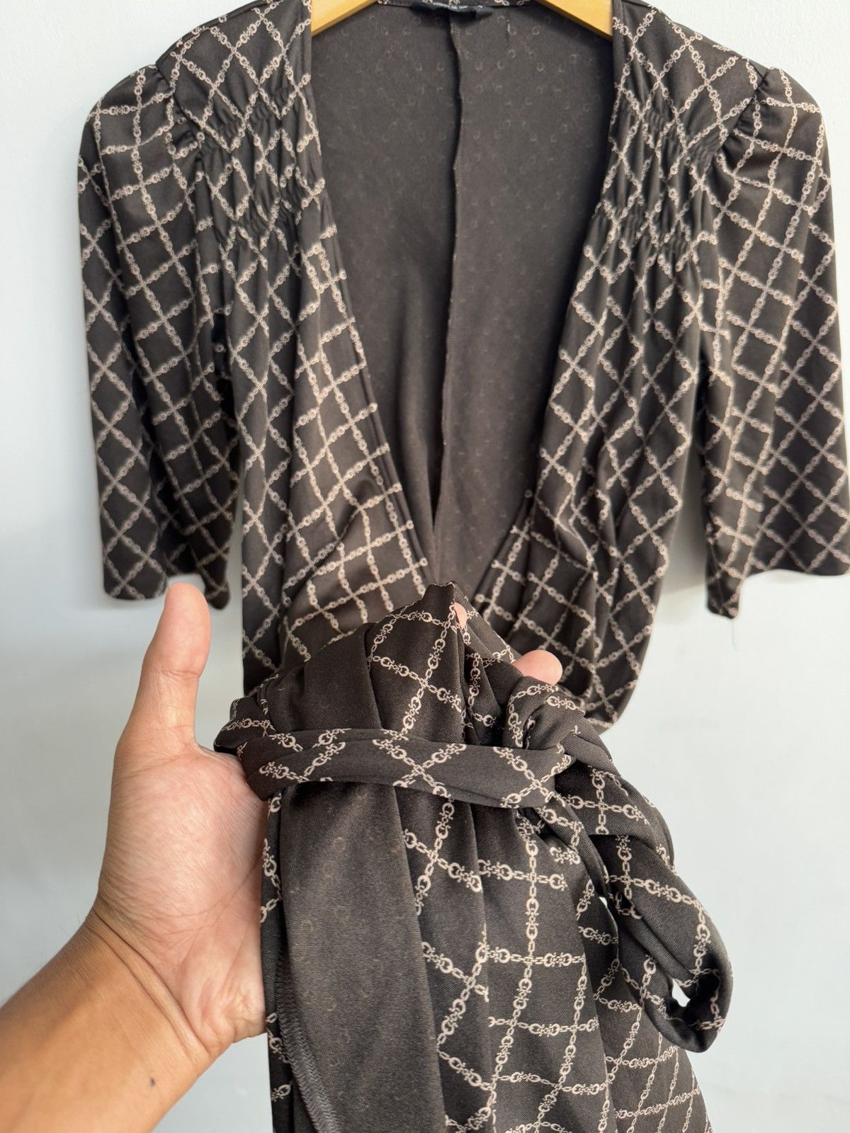 Comme Ca Ism MOTHERHOOD MATERNITY BROWN WRAP DRESS WITH ROPE PATTERN Size M / US 6-8 / IT 42-44 - 3 Thumbnail