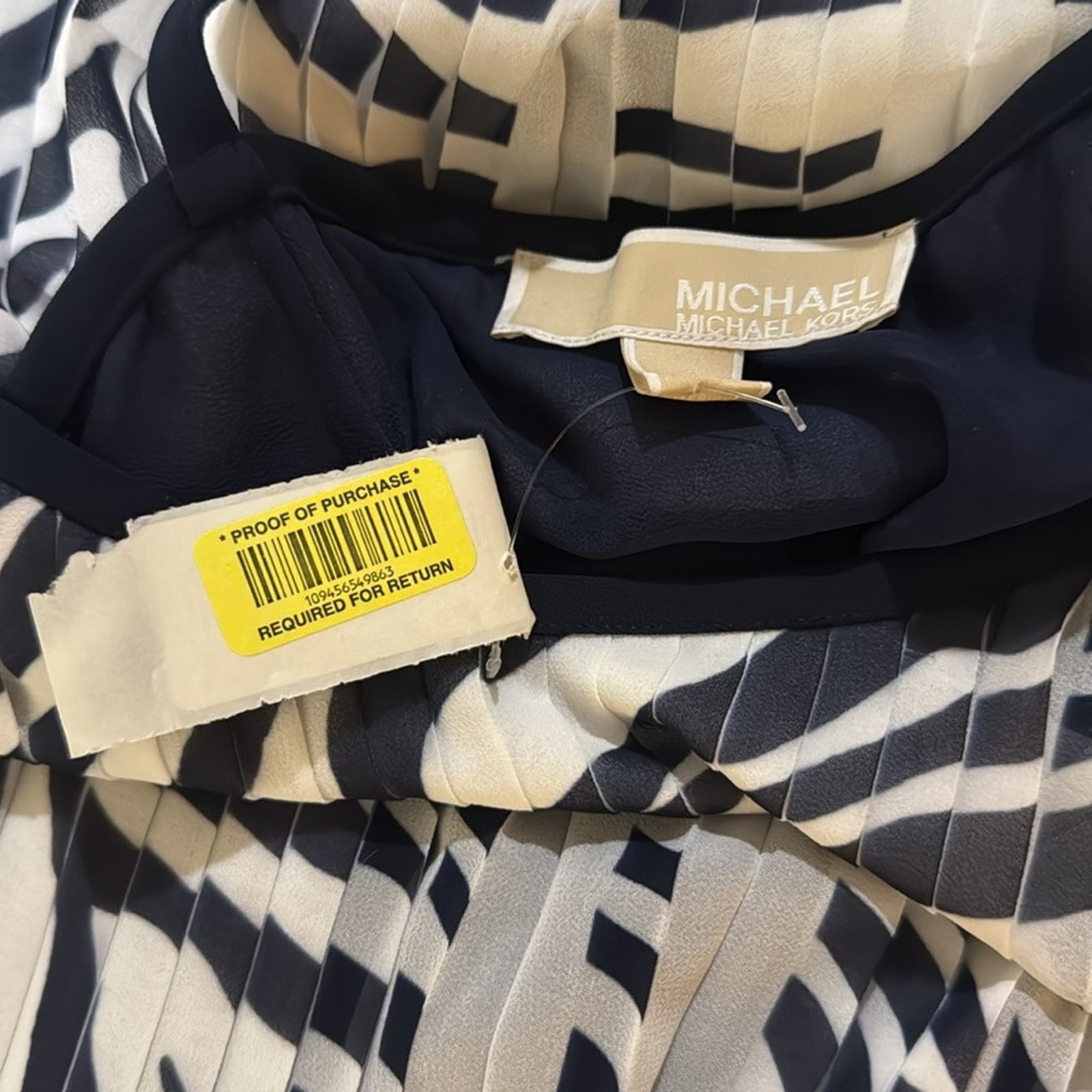 MICHAEL Michael Kors True Navy Zebra Pleated Maxi Dress 6
