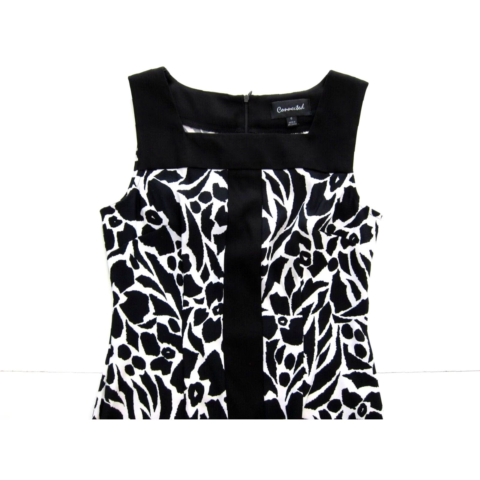 Vintage Connected Black White Floral Stretch Sleeveless Sheath Tunic Tank Dress 6 Size M / US 6-8 / IT 42-44 - 3 Thumbnail