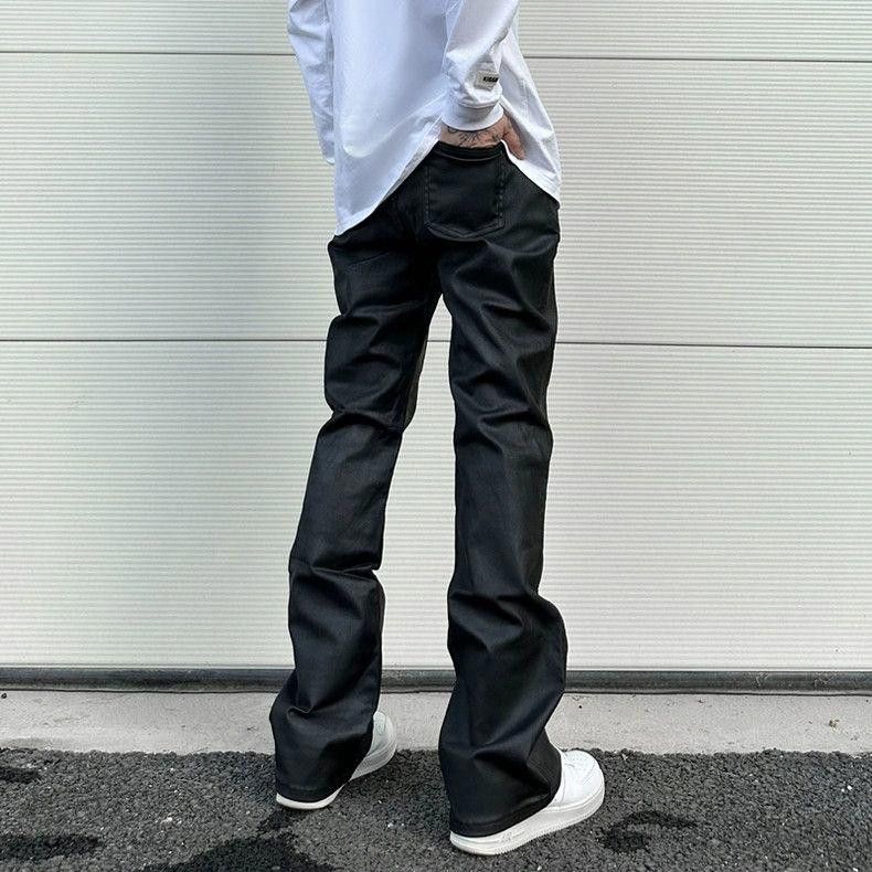Leather Black Wax Coated Micro Flared PU Leather Jeans Size US 32 / EU 48 - 4 Thumbnail