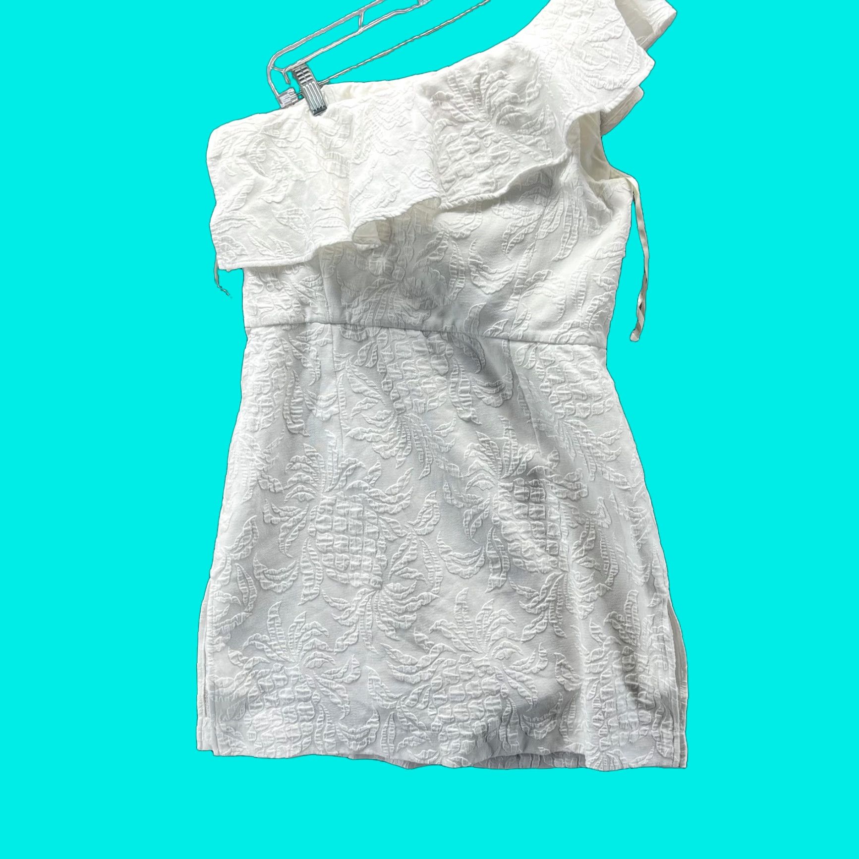 Lilly Pulitzer Lilly Pulitzer Dress Womens 10 White Jacquard One Shoulder Ruffle Mini Sundress Size L / US 10 / IT 46 - 1 Thumbnail