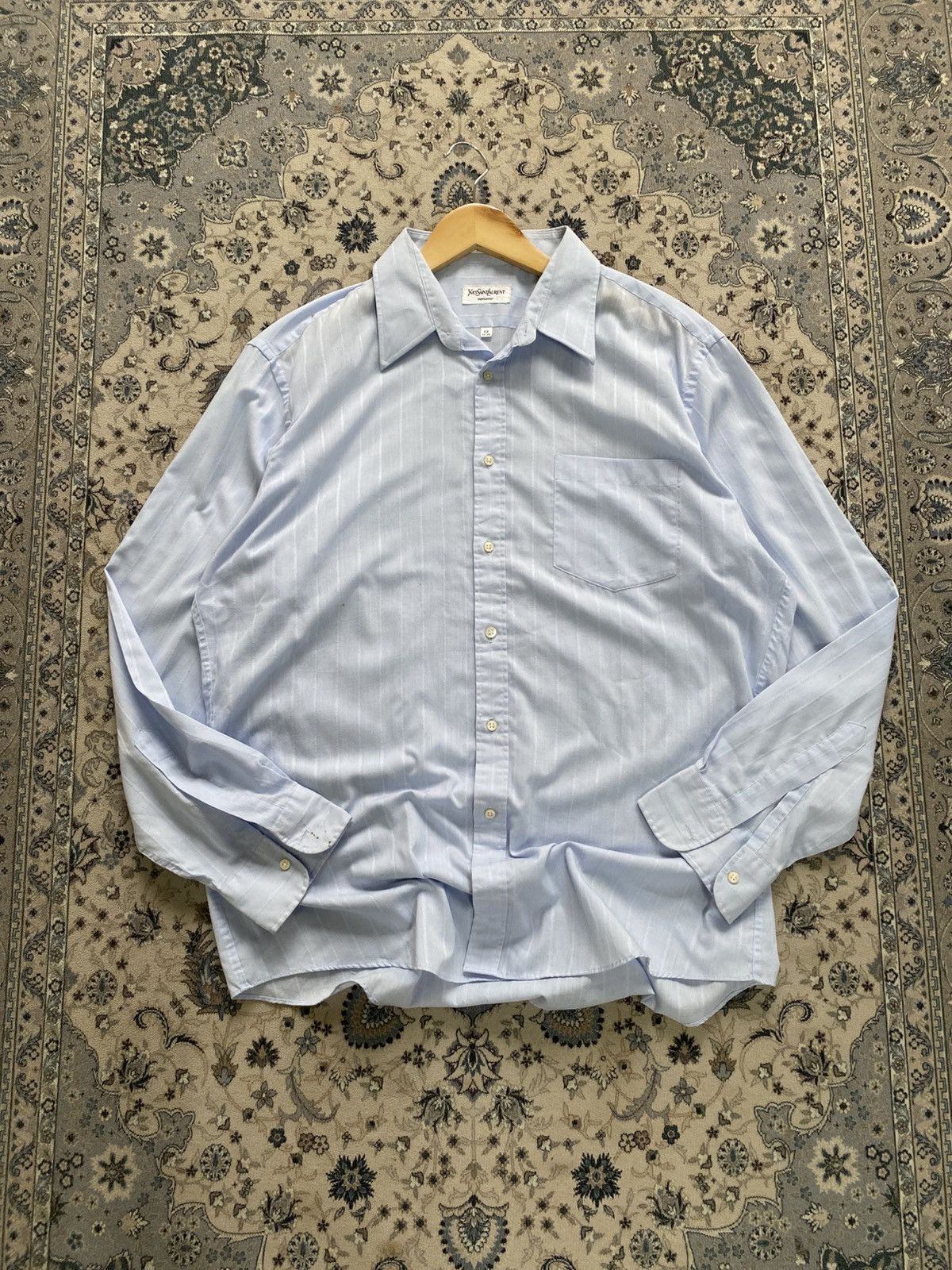 Yves Saint Laurent VINTAGE 80s YSL BLUE LS SHIRT DESIGNER ITALY Size US L / EU 52-54 / 3 - 1 Thumbnail
