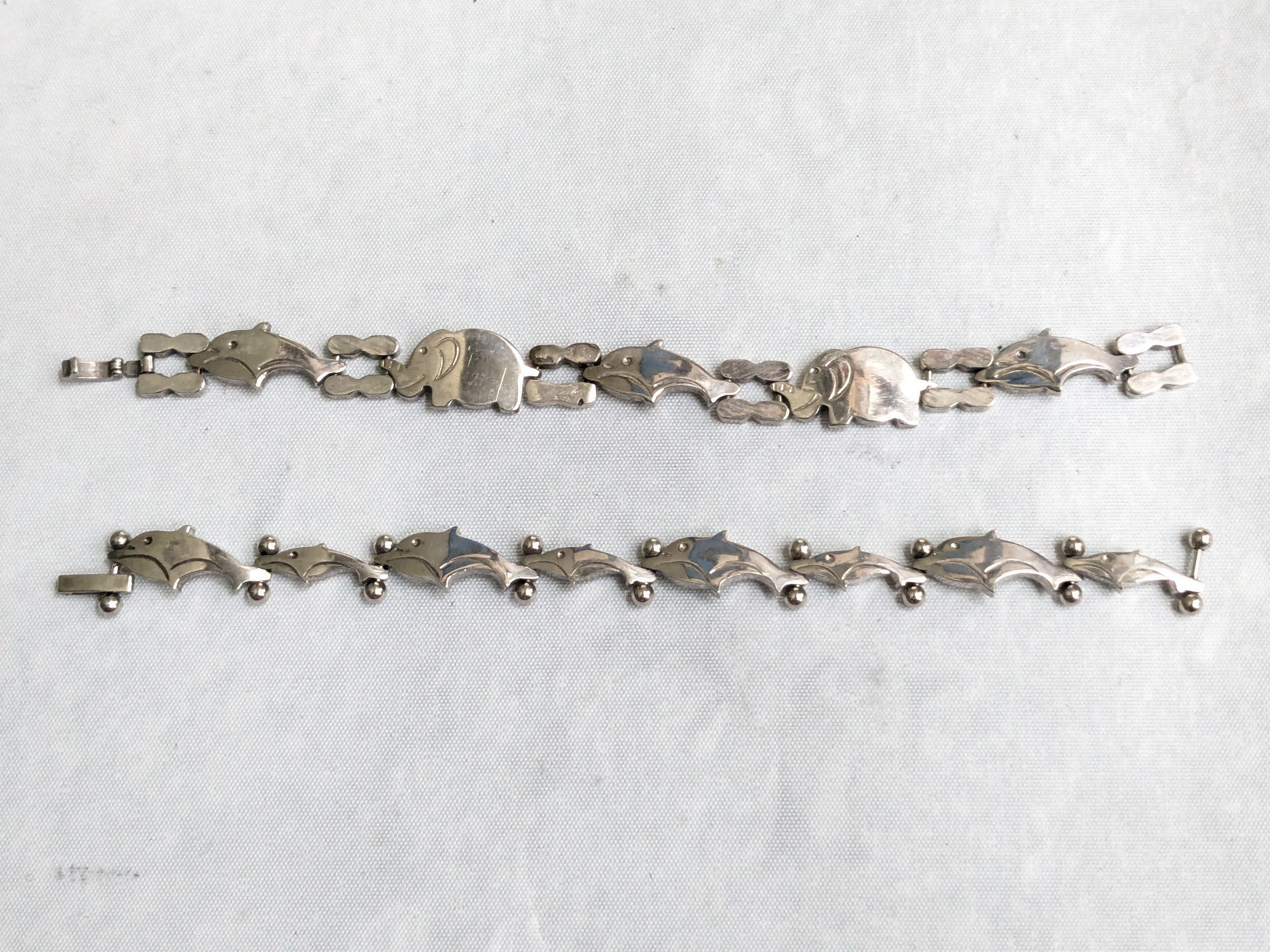 Jewelry Vintage Sterling Silver Bracelets Dolphin Elephant Whale Size ONE SIZE - 6 Thumbnail