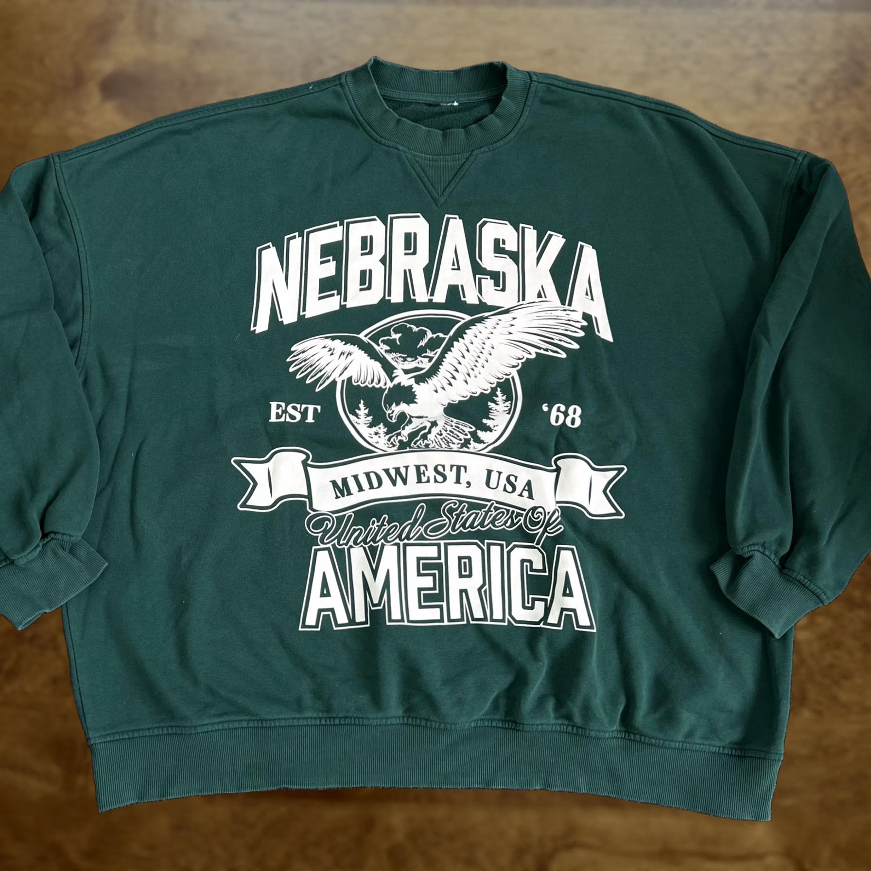 Vintage Nebraska Sweatshirt Mens 3XL Green Eagle Midwest USA America Graphic Fleece Size US XXL / EU 58 / 5 - 1 Thumbnail