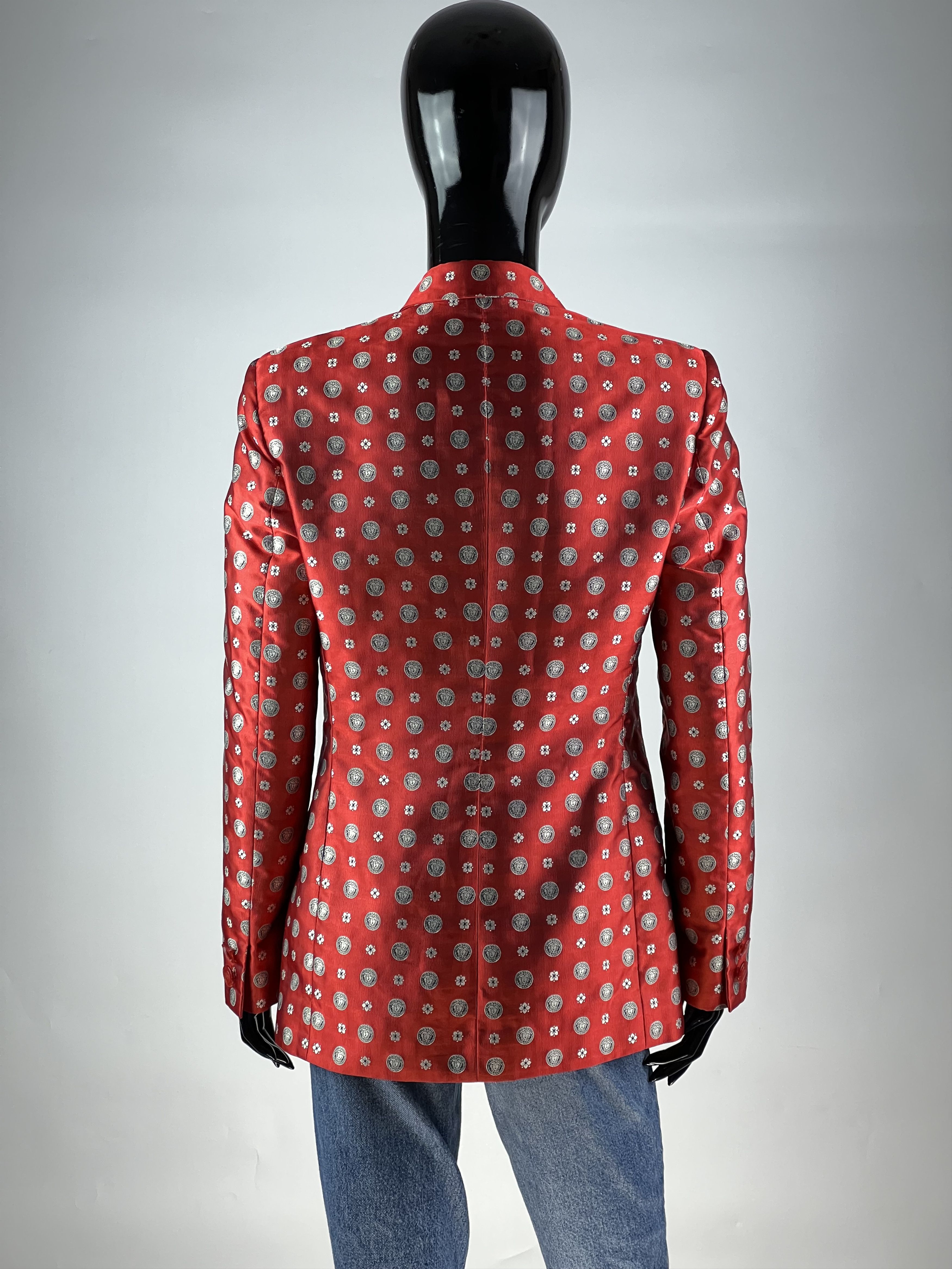 Versace Classic V2 Medusa Logo Full Print Silk Blazer US6