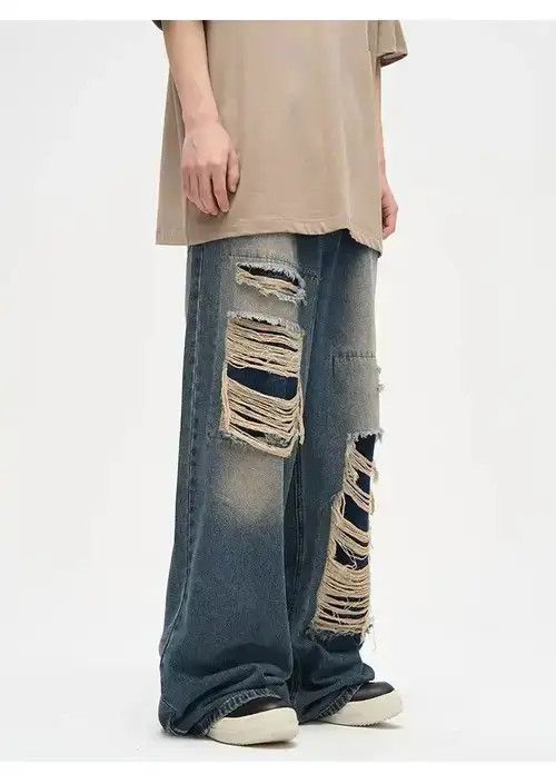 Japanese Brand × Jean Y2K Straight Baggy Ripped Jeans Size US 33 - 2 Thumbnail