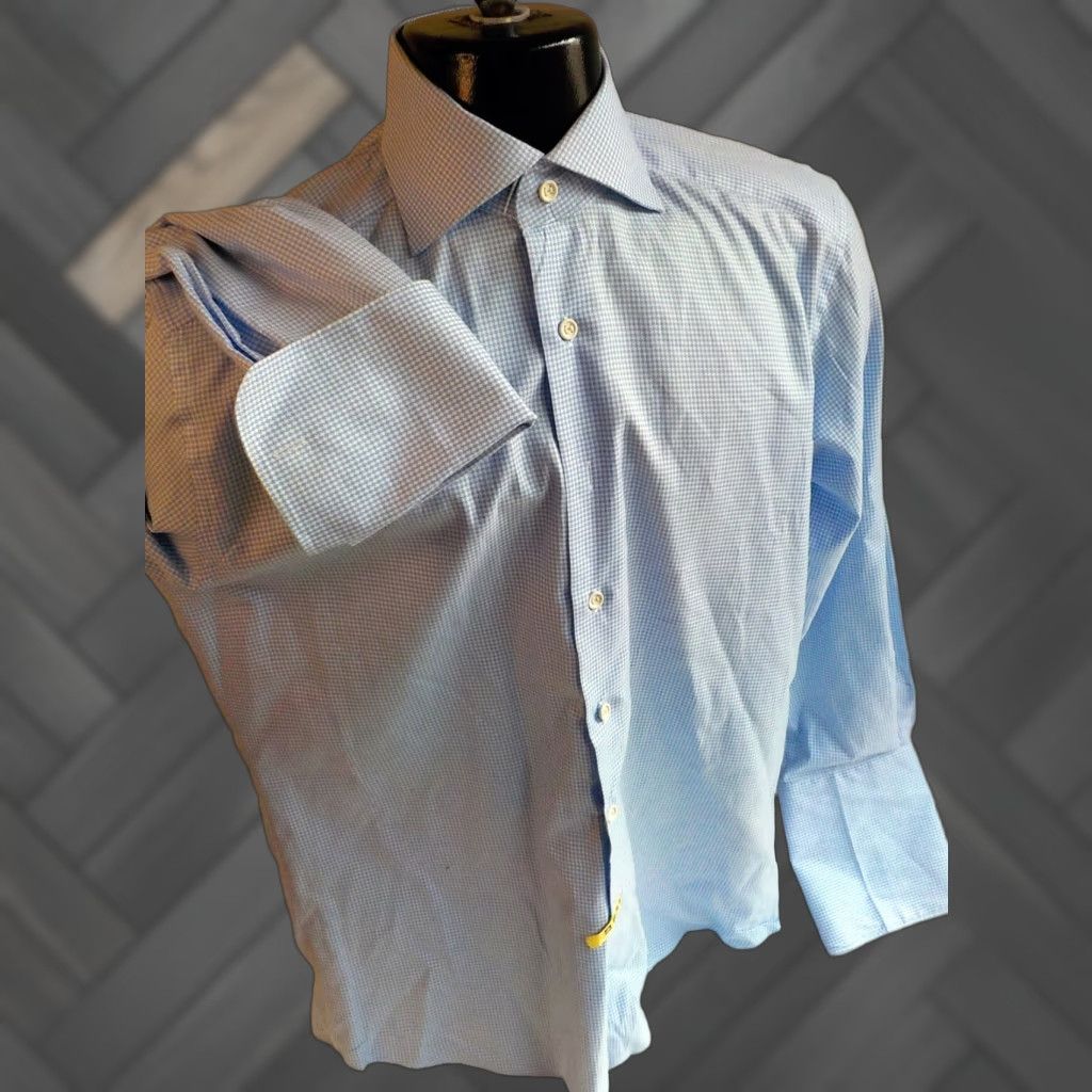 Suitsupply SUITSUPPLY Spread Collar Dress Shirt Blue/White 100% Cotton French Cuff Size 16 Men Size US L / EU 52-54 / 3 - 1 Thumbnail