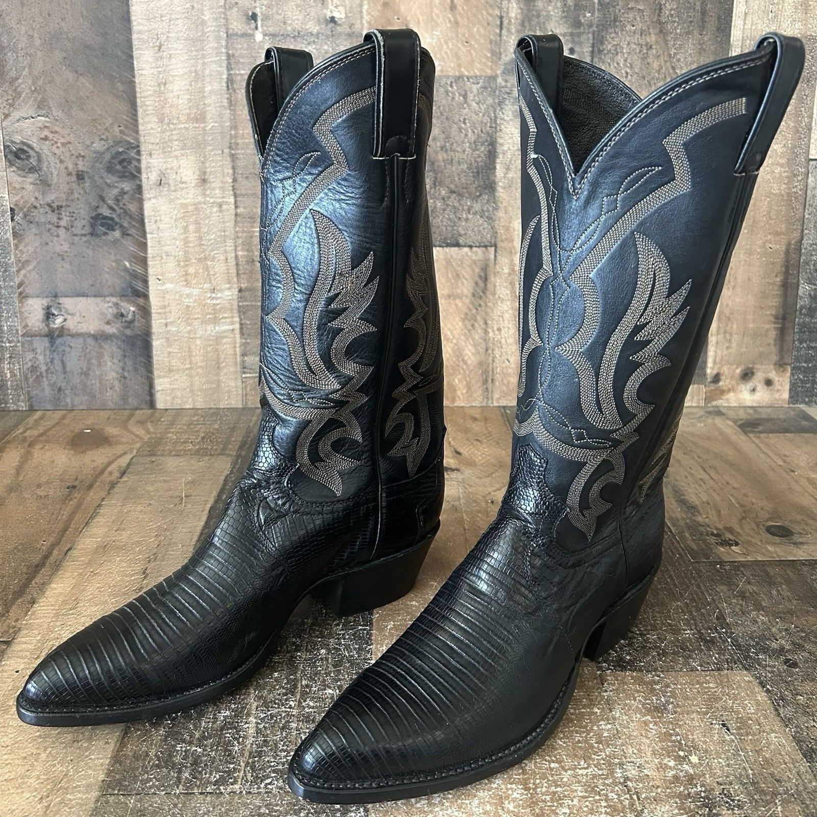 Justin Boots Justin Vintage Teju Lizard Black Cowboy Boots Mens 7.5 D Size US 7.5 / EU 40-41 - 1 Thumbnail