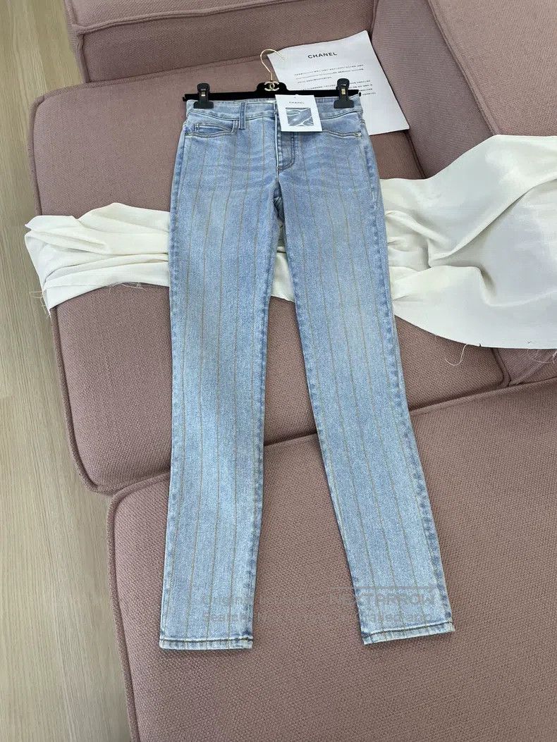 Chanel Chanel Blue vertical striped jeans Size 24" / US 00 / IT 34 - 1 Thumbnail