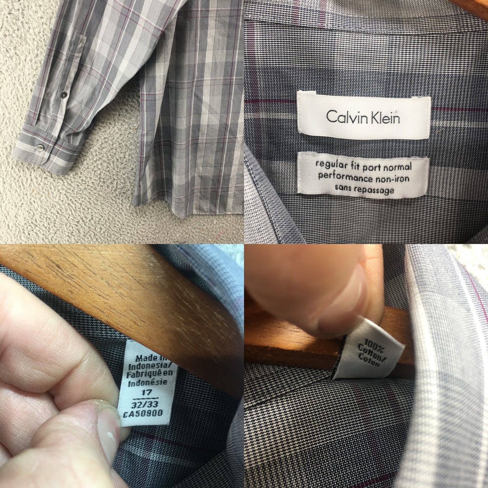 Calvin Klein Calvin Klein Button-Up Dress Shirt Mens 17 Multicolor Plaid Collared Long Sleeve Shirt Size 46R - 9 Thumbnail
