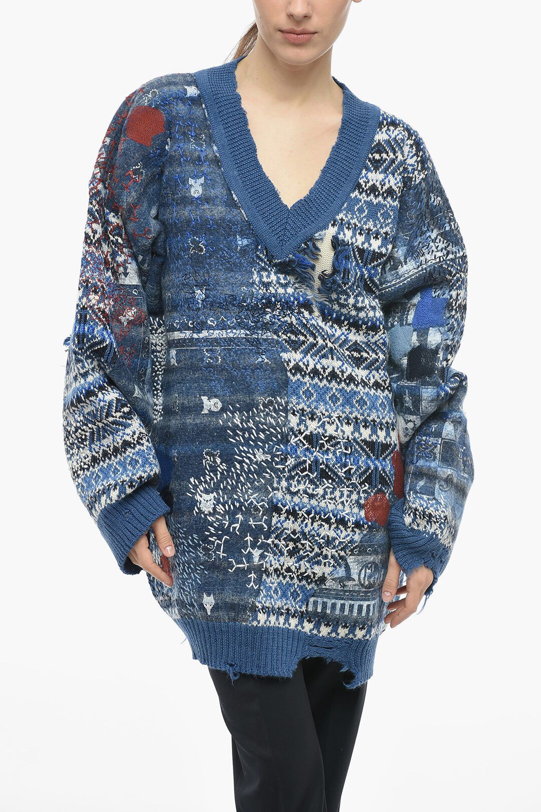 Maison Margiela og1mm0825 V-neck Wool Blend Pullover in Blue Size S / US 4 / IT 40 - 1 Thumbnail