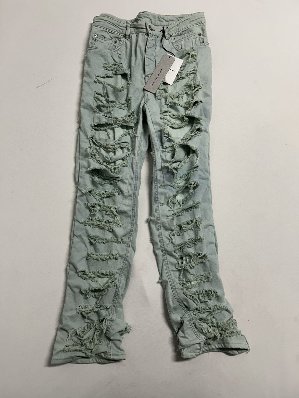 Rick Owens FW2021 Slashed Detroit Aqua Denim Size US 31 - 3 Thumbnail