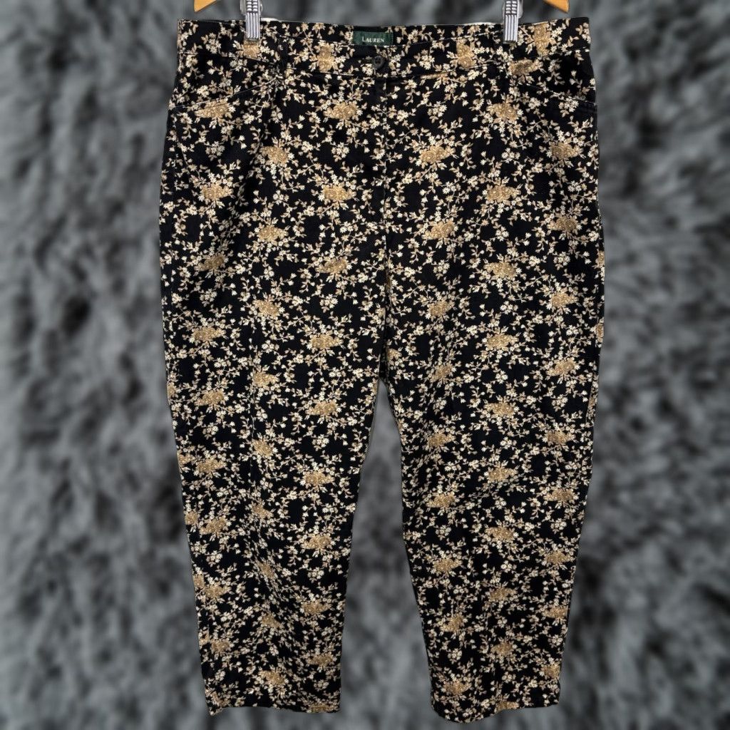 Ralph Lauren VINTAGE Lauren Ralph Lauren Black Floral Cropped Pants 18W Plus Stretch Womens Size 40" / US 18 - 1 Thumbnail