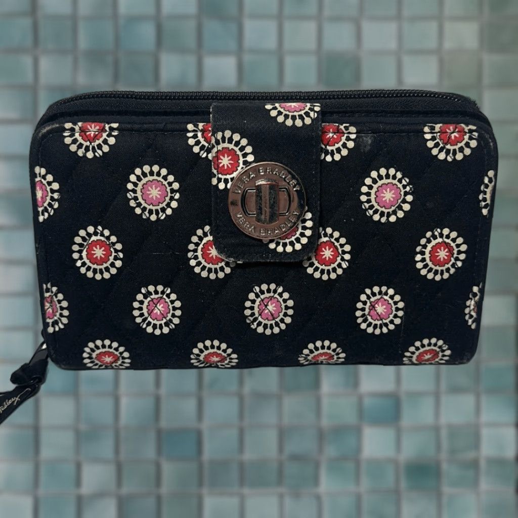 Vera Bradley Vera Bradley Pirhouette Wristlet Black Multicolor looks Twist Lock Women Small Accessories Cotton Exterior Material W 8” H 5” Womens Size ONE SIZE - 1 Thumbnail