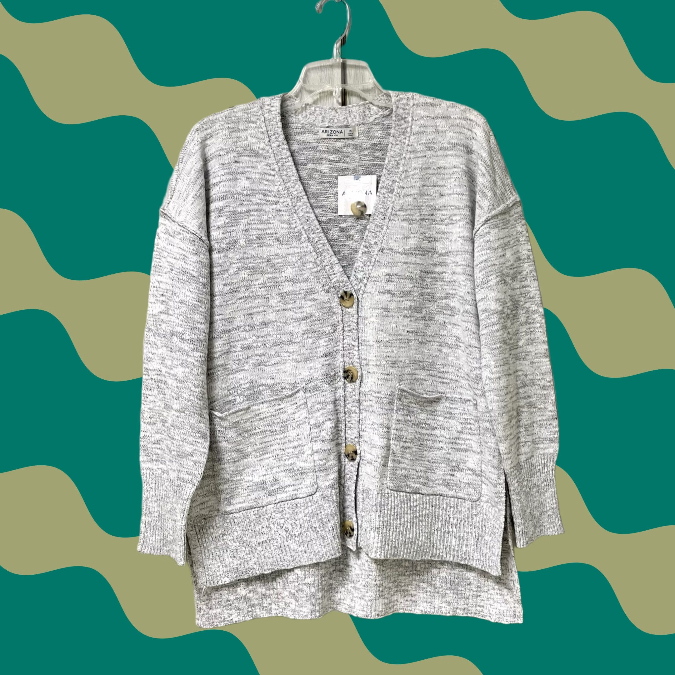 Vintage Arizona Jean Co. Women Cardigan Sweater V-Neck Button-Up M Gray Knit Shirt Tail Hem Long Sleeve Pockets Size M / US 6-8 / IT 42-44 - 1 Thumbnail