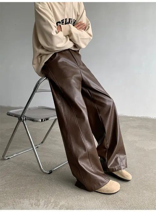 VIBE Faux Leather Brown Flare Pants Size US 30 / EU 46 - 2 Thumbnail