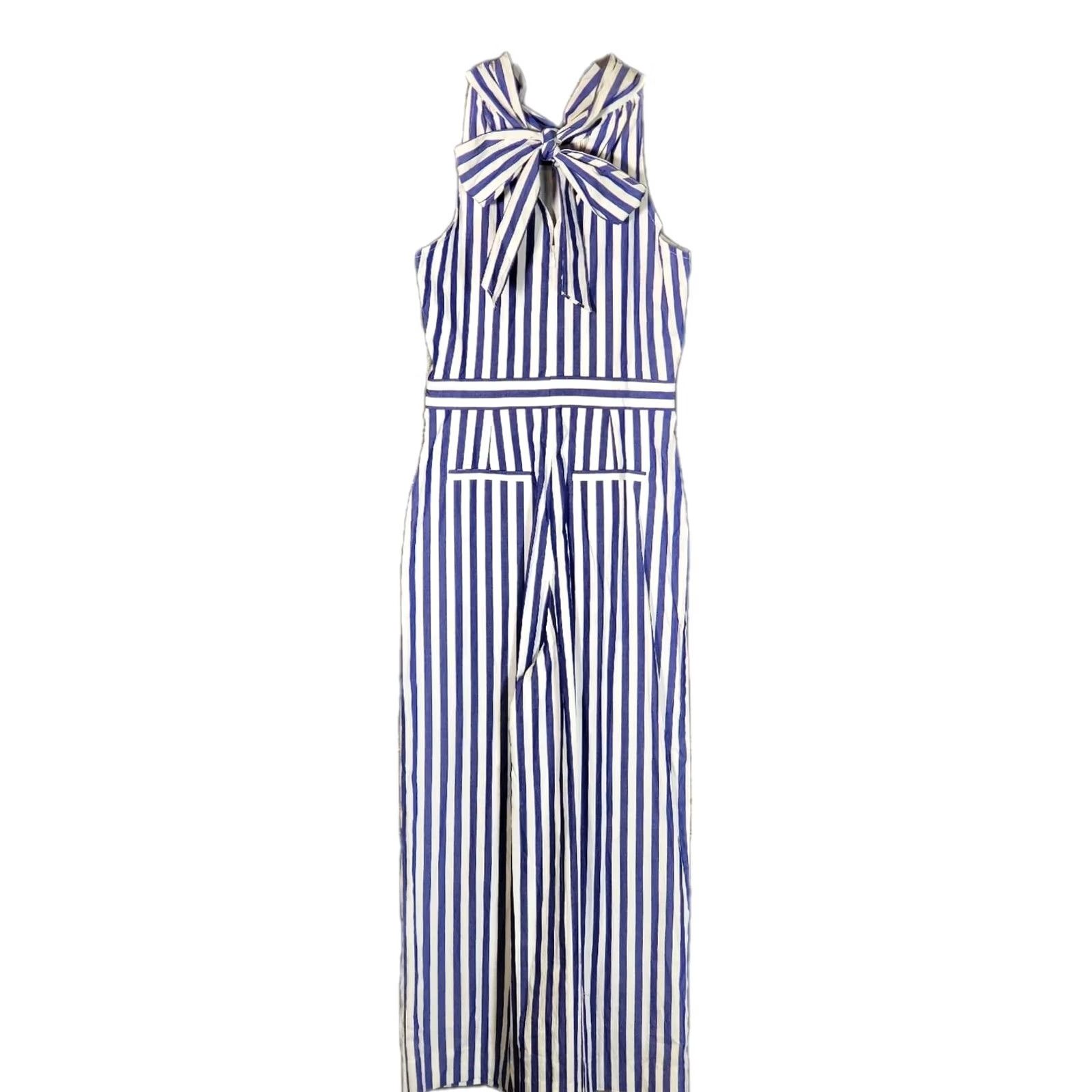 J.Crew J. Crew Blue White Striped Halter Jumpsuit H7371 Women's Size 00 NWT Size 24" / US 00 / IT 34 - 4 Thumbnail