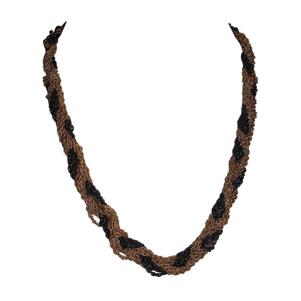 Yves Saint Laurent Yves Saint Laurent Black and Gold Woven Rope Necklace Size ONE SIZE - 1 Thumbnail