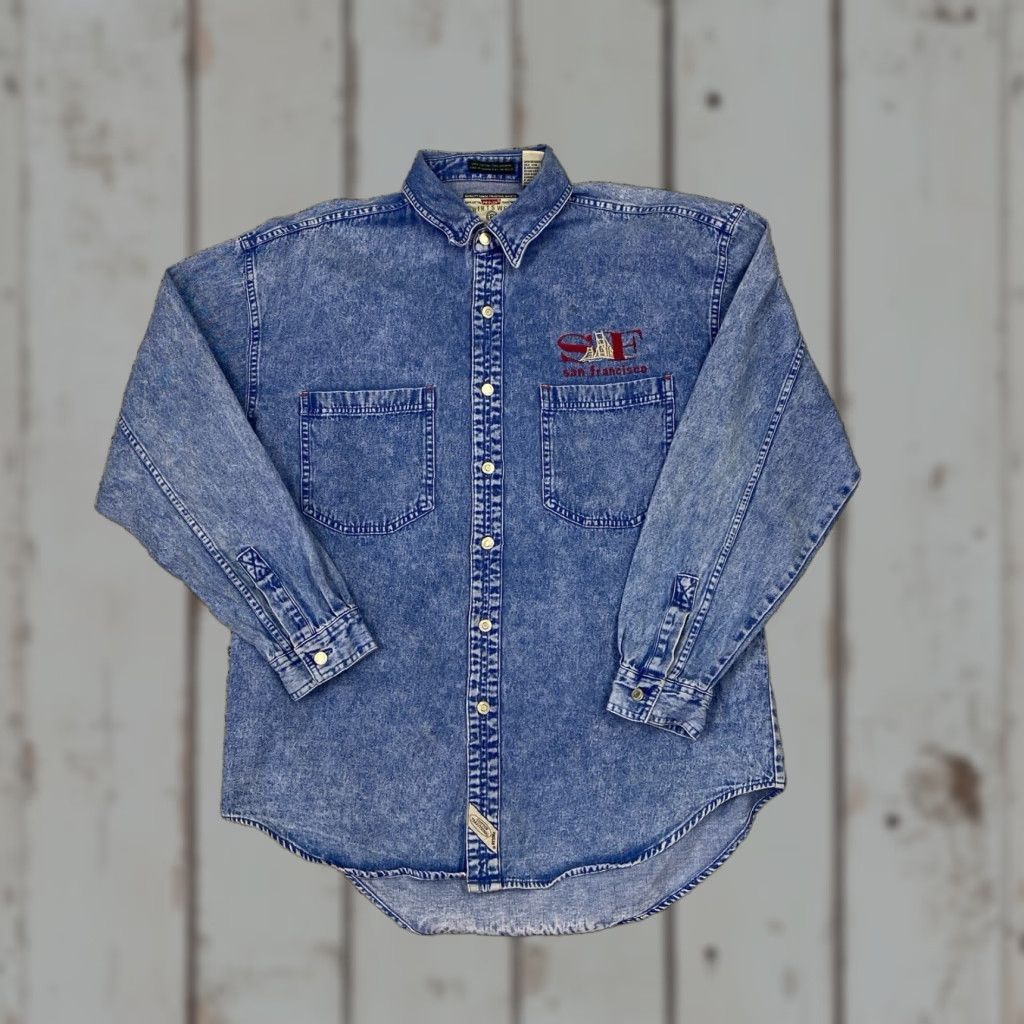 Denime VINTAGE Denim San Francisco Men Button Up Shirt Medium Embroidered Size US M / EU 48-50 / 2 - 1 Thumbnail