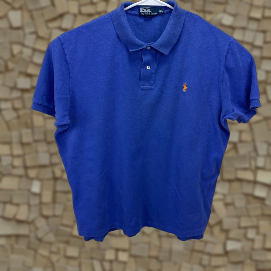 Polo Ralph Lauren VINTAGE Polo Ralph Lauren Men's Polo Shirt 2XL Blue Short Sleeve Casual All Seasons Logo 80s 90s Size US XXL / EU 58 / 5 - 1 Thumbnail