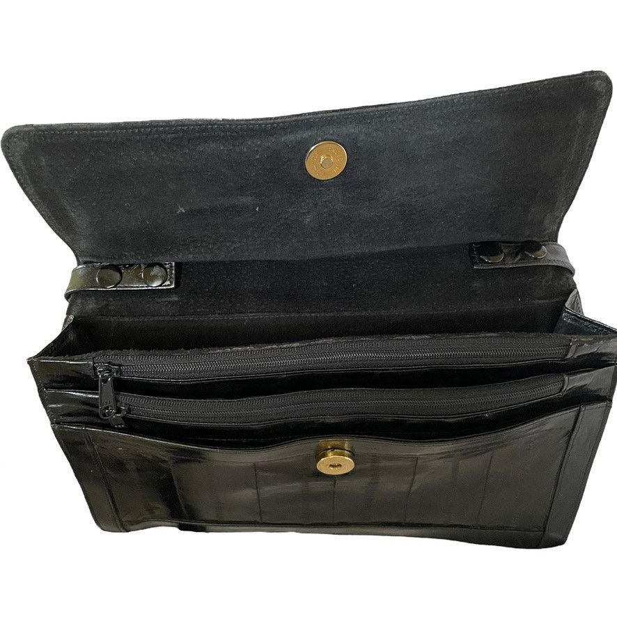 Vintage Vintage Eel Skin Black Leather Shoulder Bag Clutch Purse Size ONE SIZE - 4 Thumbnail