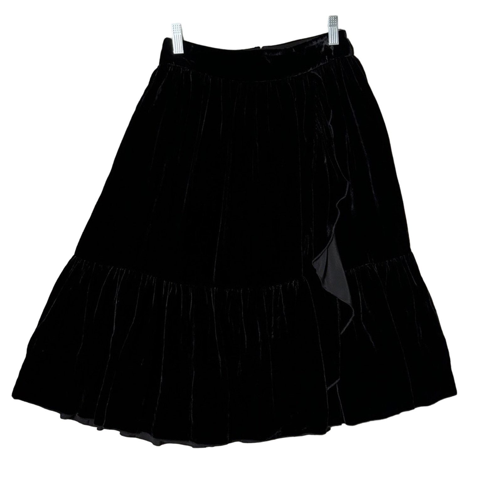 Kate Spade KATE SPADE Ruffle Front Silk Velvet Skirt Black Size 0 Size 25" / US 0 / IT 36 - 8 Thumbnail