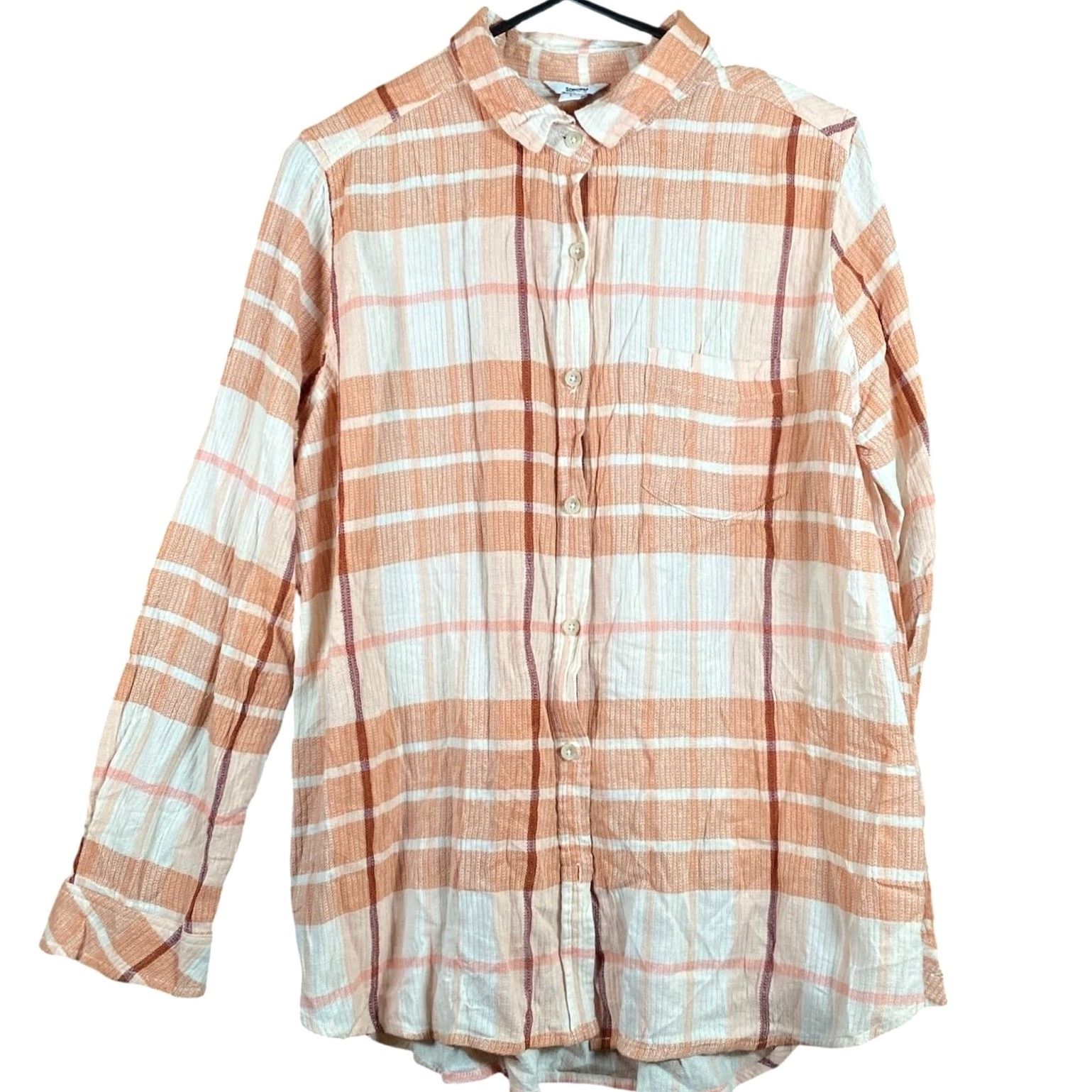Vintage Sonoma Shirt Orange Tan Plaid Flannel Button-Down Cotton Blend Large Womens Size L / US 10 / IT 46 - 2 Thumbnail