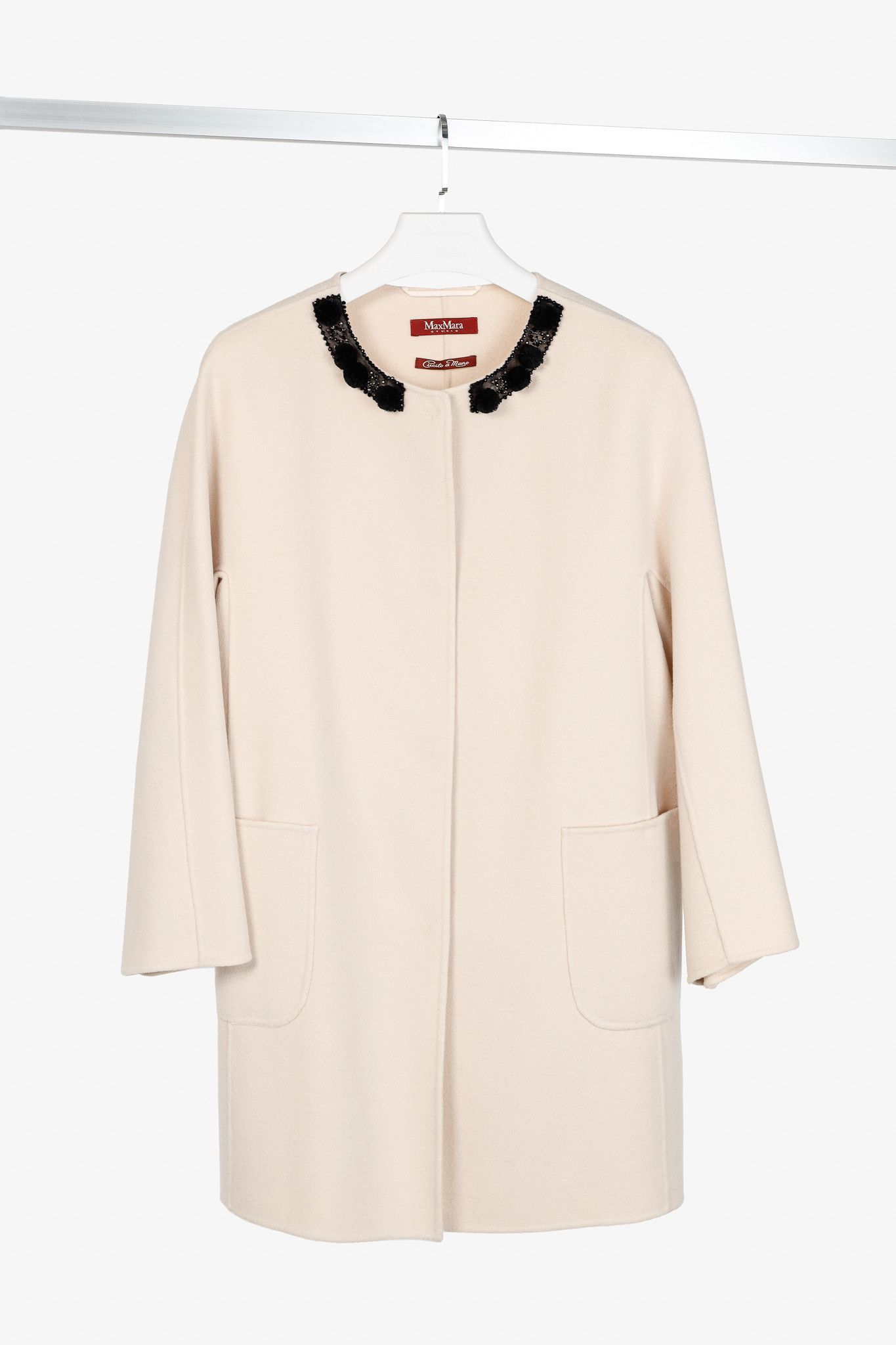 Max Mara Max Mara Studio Beige Wool Embellished-Neck Coat Size XL / US 12-14 / IT 48-50 - 1 Thumbnail