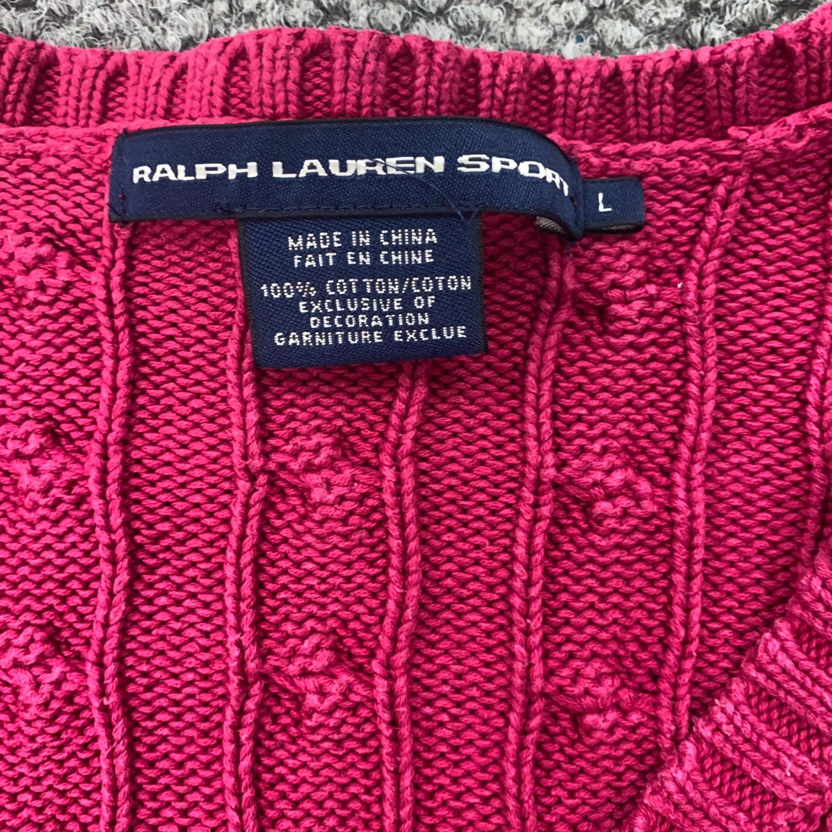 Ralph Lauren Ralph Lauren Sport Sweater Shirt Womens Large Pink Cable Knit V-Neck Pony - Adult, Regular Fit, 3-4 Seasons, Womens Size L / US 10 / IT 46 - 4 Thumbnail