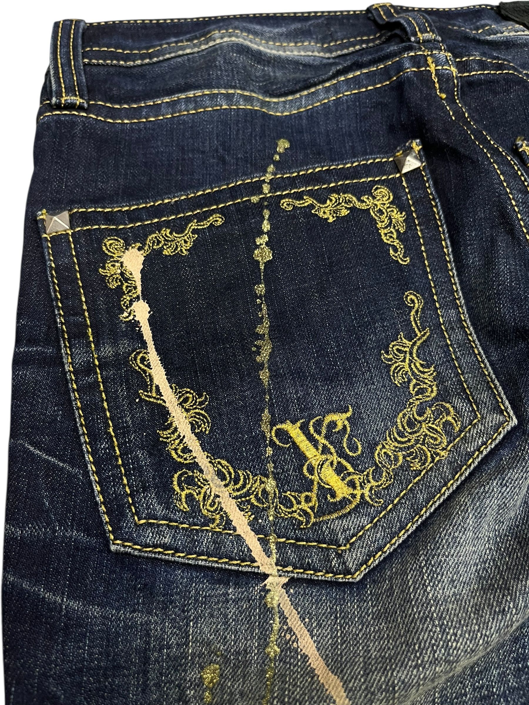 Japanese Brand 🔥RARE XFRM Gold Splatter Studded Flare Rockstar Denim Size US 27 - 9 Thumbnail