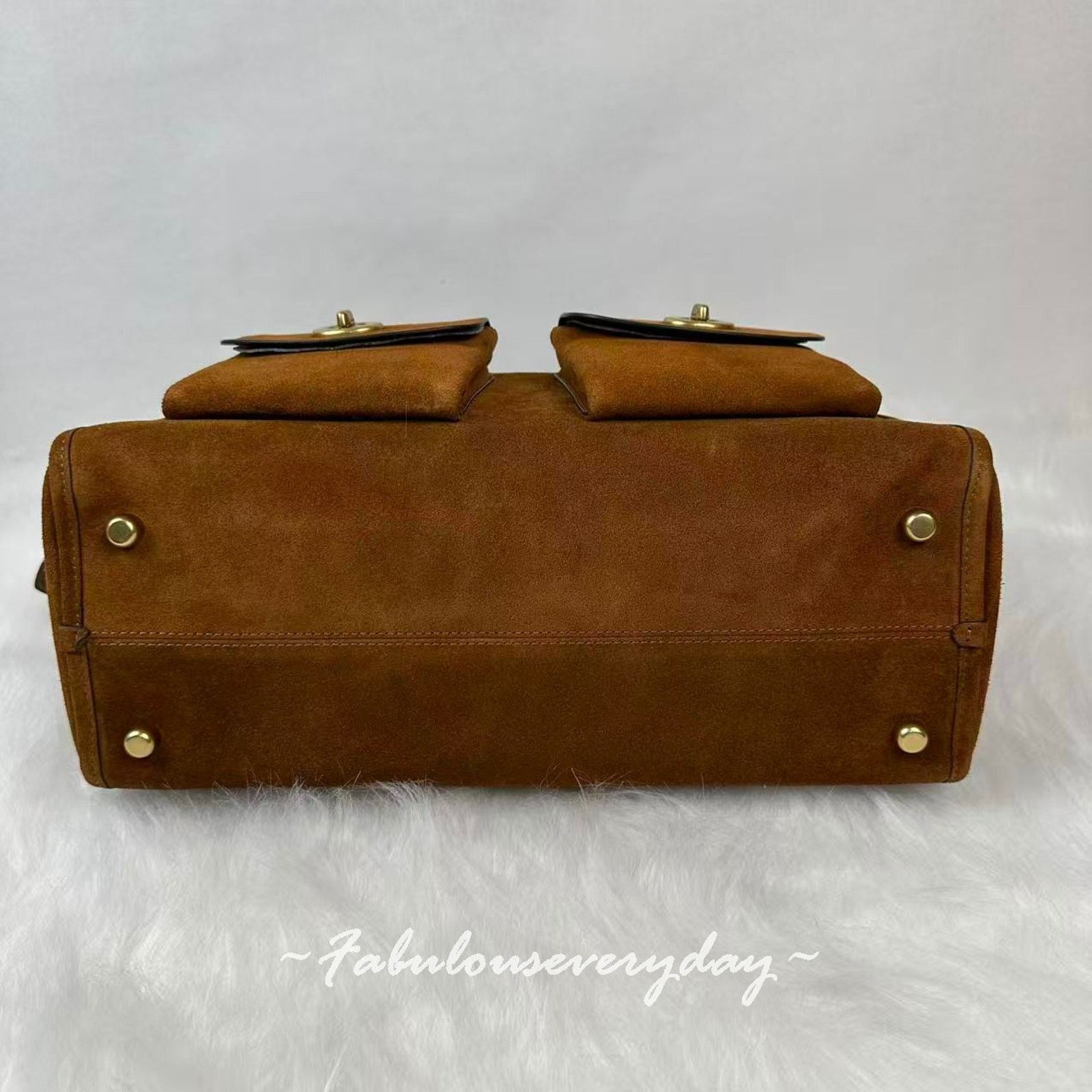 Coach Coach Turnlock Haversack Crossbody Suede Brass/Warm Brown Size ONE SIZE - 11 Thumbnail