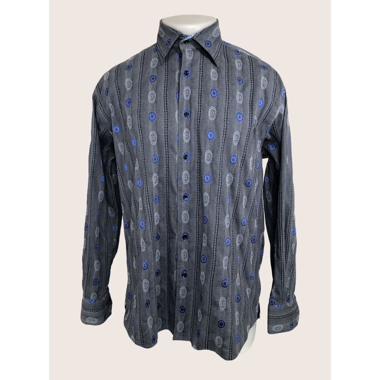 Vintage VISCONTI Shirt Mens Lg PAISLEY FLIP CUFF Gray Size US L / EU 52-54 / 3 - 1 Thumbnail