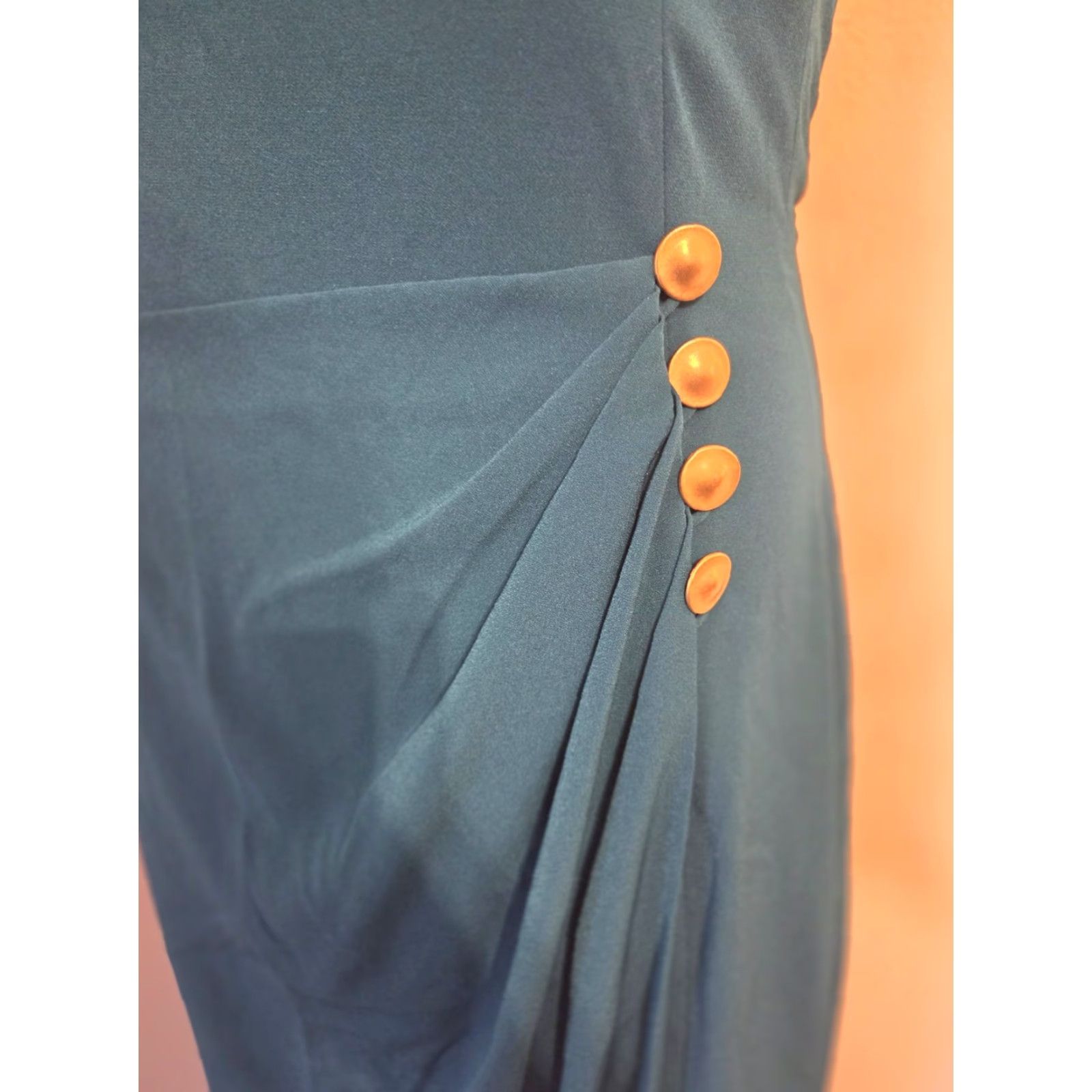 Evan Picone VINTAGE Evan Picone Sleeveless Teal Sheath Dress 12 Gold Buttons Midi Blue Womens Sleeveless Dress Size XL / US 12-14 / IT 48-50 - 5 Thumbnail