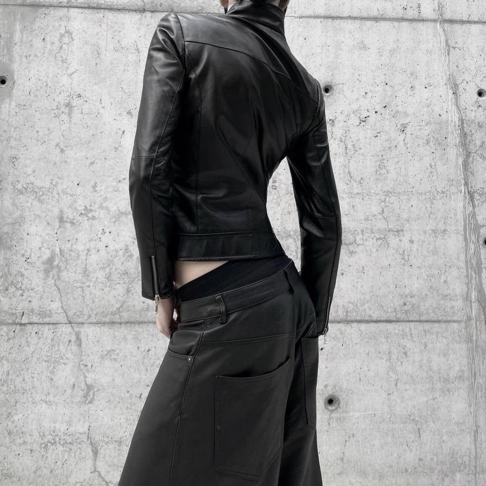 Vintage Avant-Garde biker leather jacket with red zippers details Size M / US 6-8 / IT 42-44 - 5 Thumbnail
