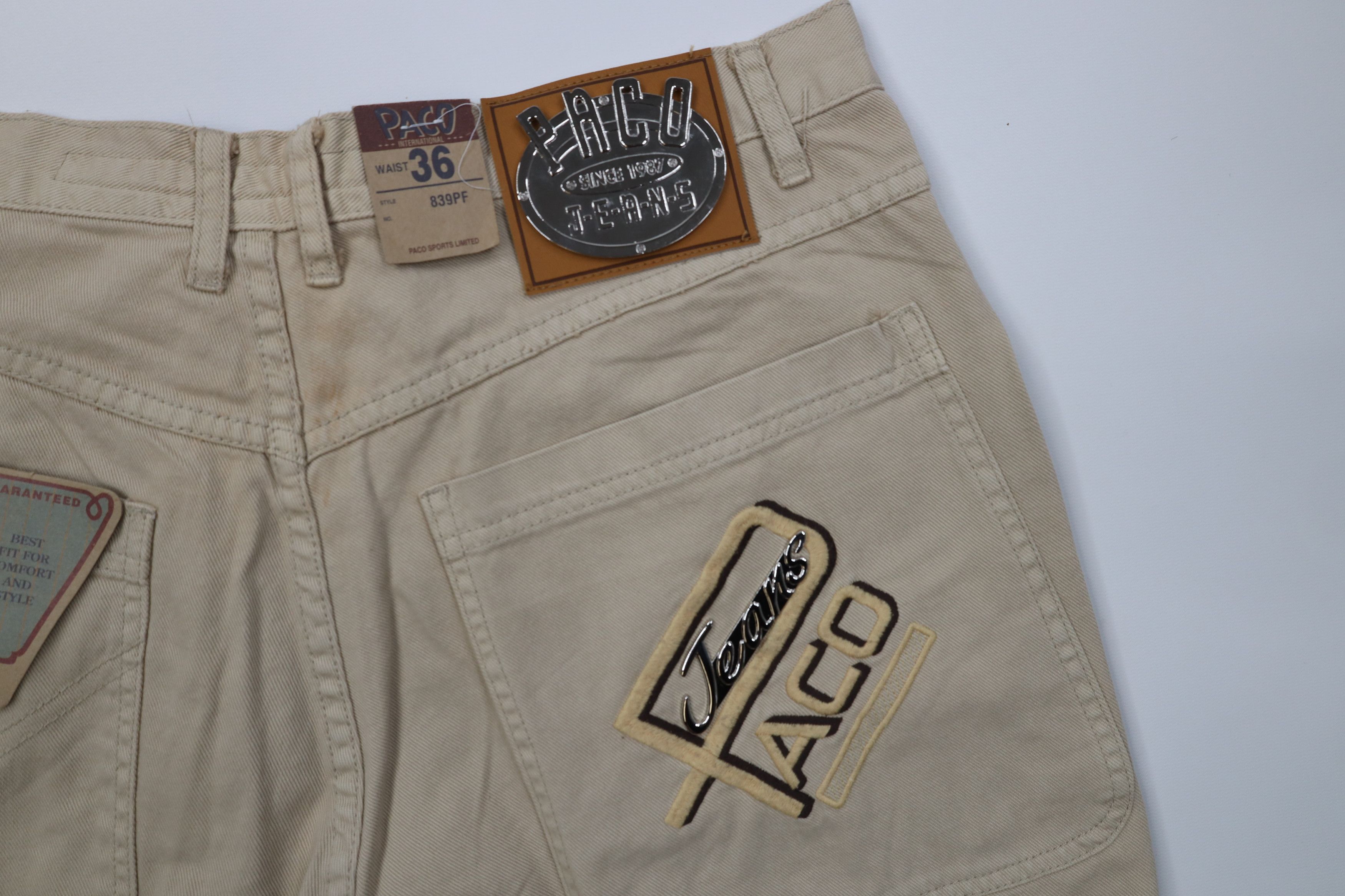 Vintage Deadstock Vintage 90s Paco Hip Hop Denim Jean Shorts Tan Size US 36 / EU 52 - 14 Thumbnail